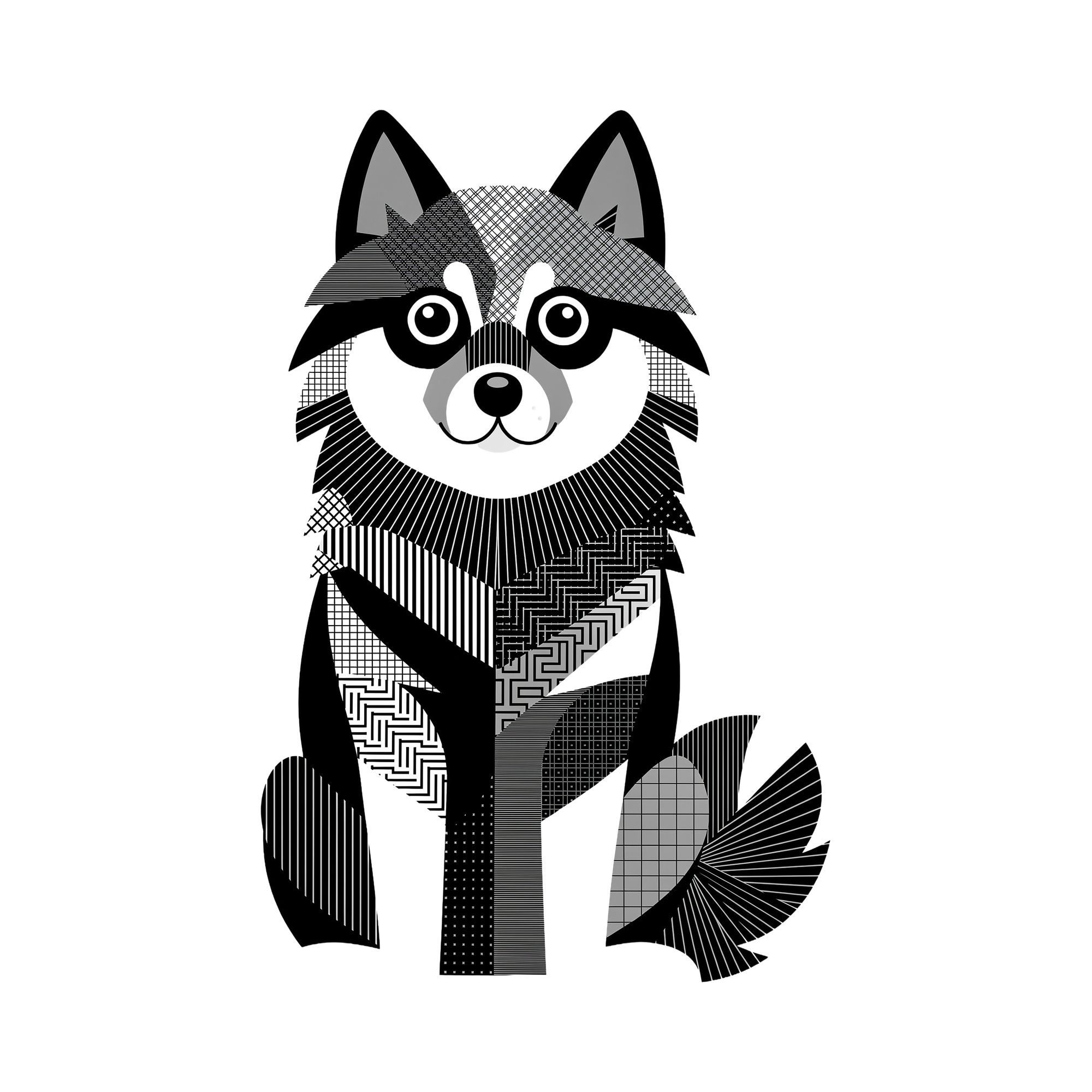 Finnish Lapphund Geometric Line Art - White