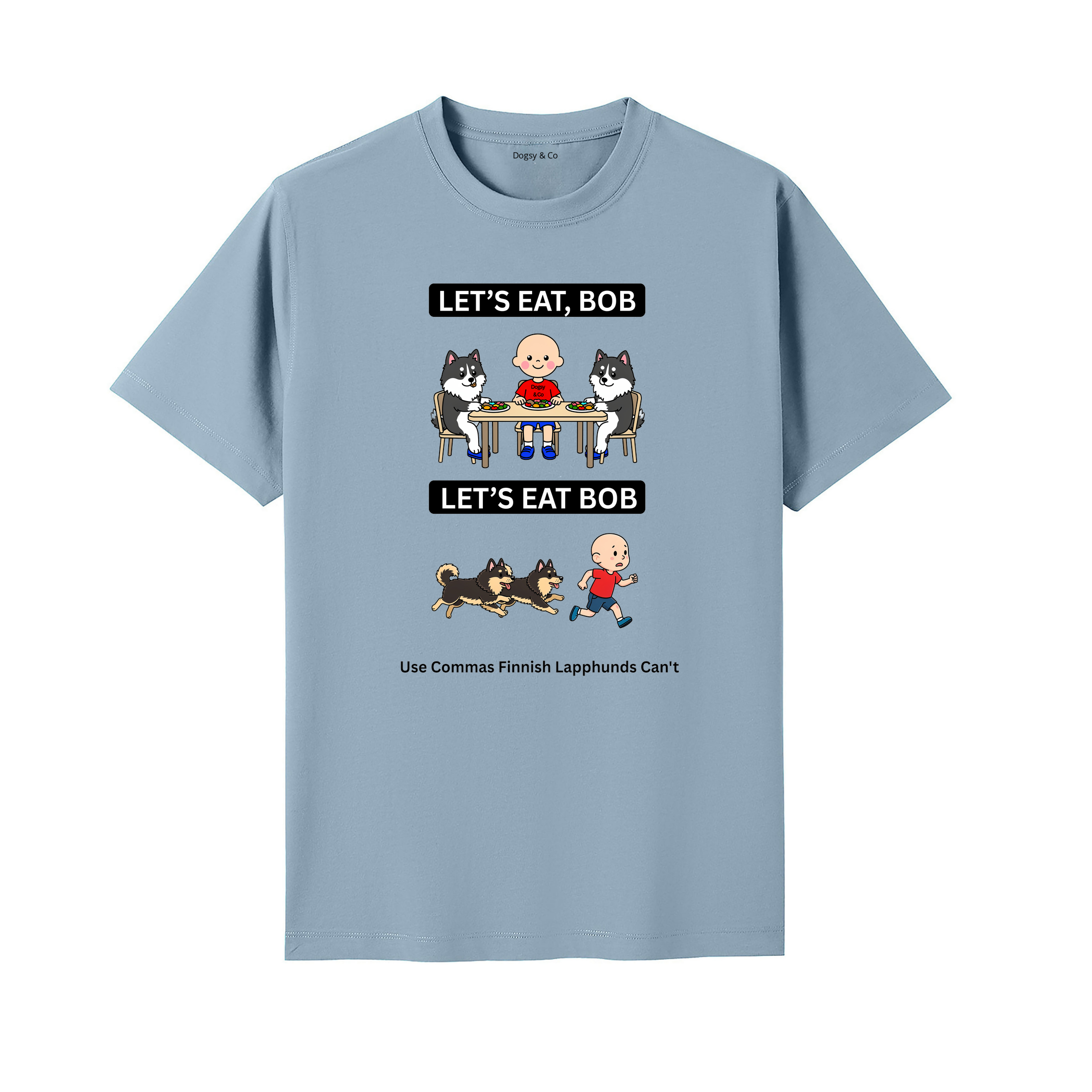 Finnish Lapphund Let's Eat Bob T-Shirt - seafoam blue