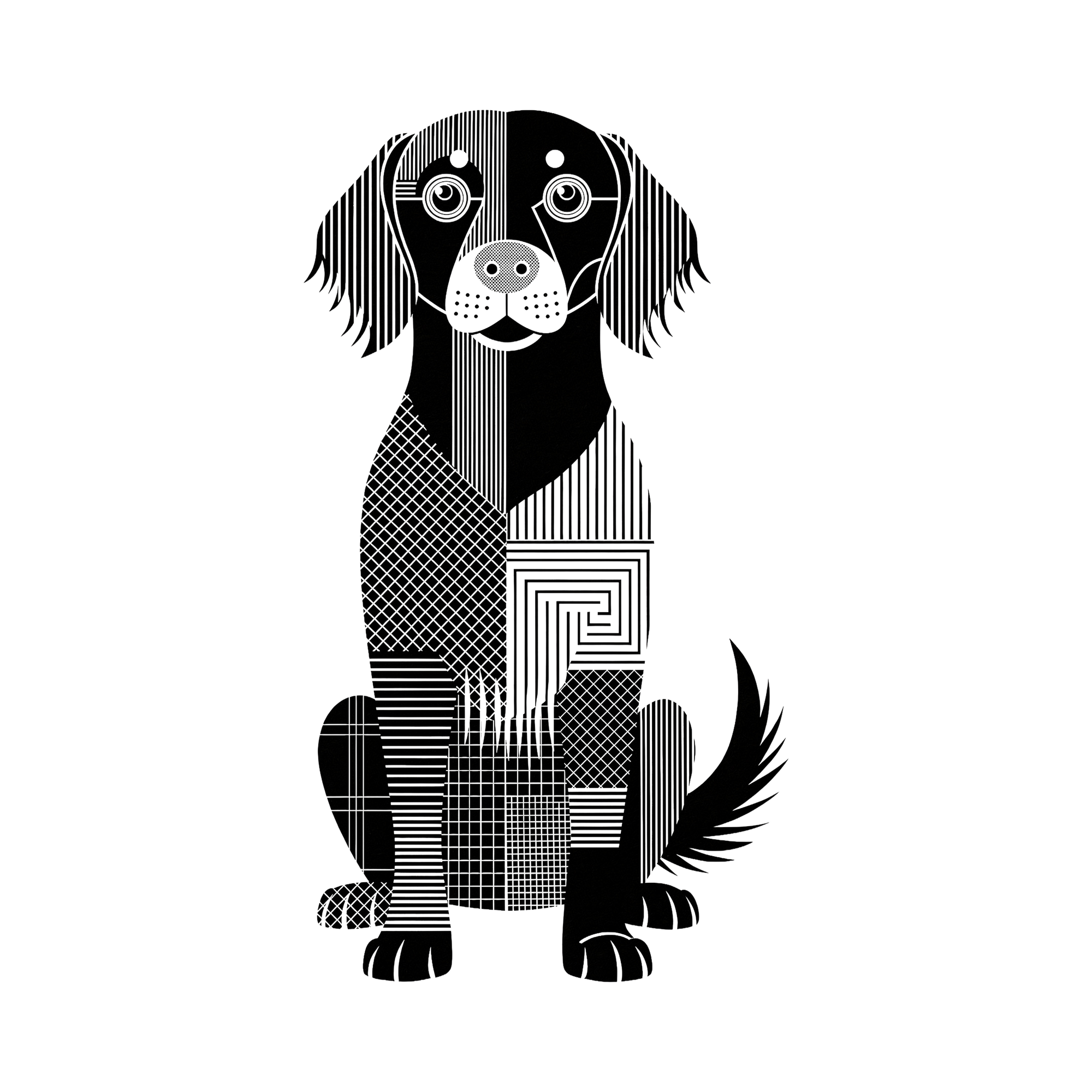 Flat Coated Retriever Geometric Line Art - White