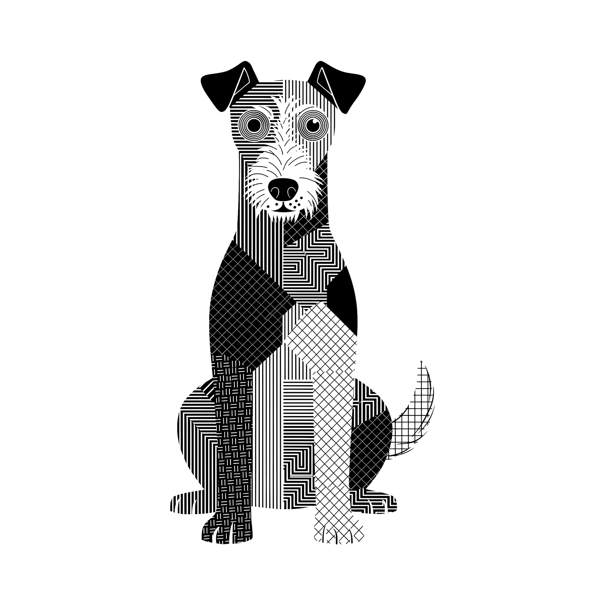 Fox Terrier Geometric Line Art - White