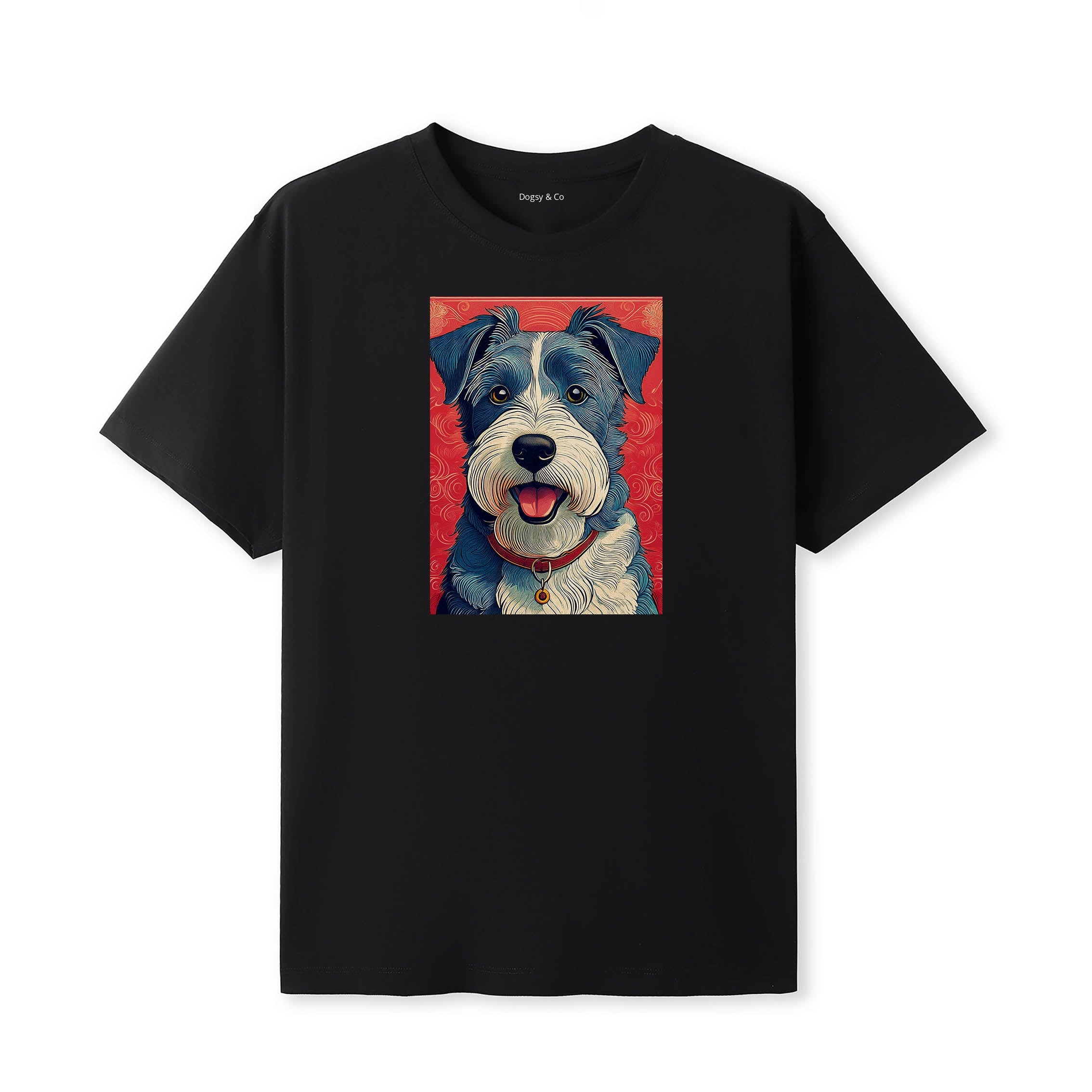 Fox Terrier Hokusai Dog Portrait T-Shirt V1 Black