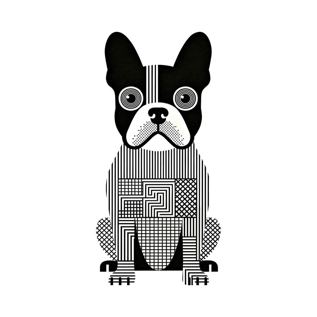 French Bulldog Geometric Line Art - White