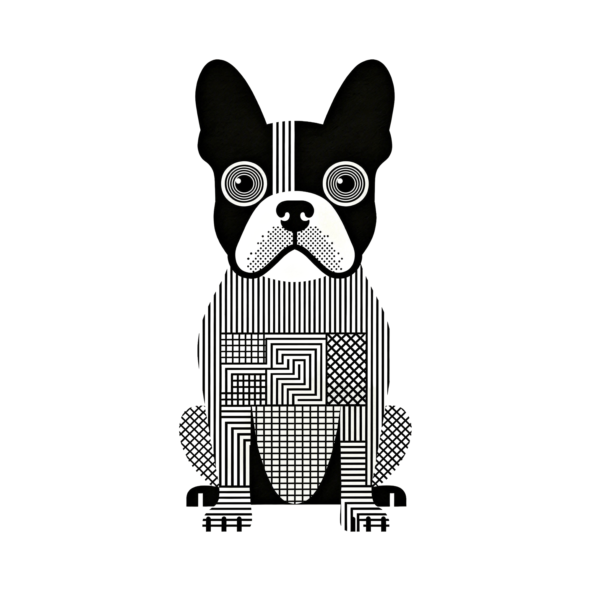 French Bulldog Geometric Line Art - White