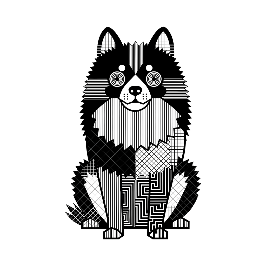 German Spitz Geometric Line Art - White