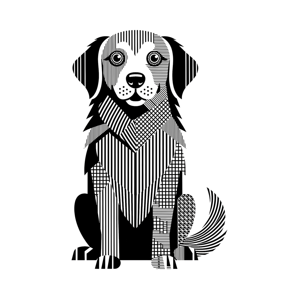 Golden Retriever Geometric Line Art - White
