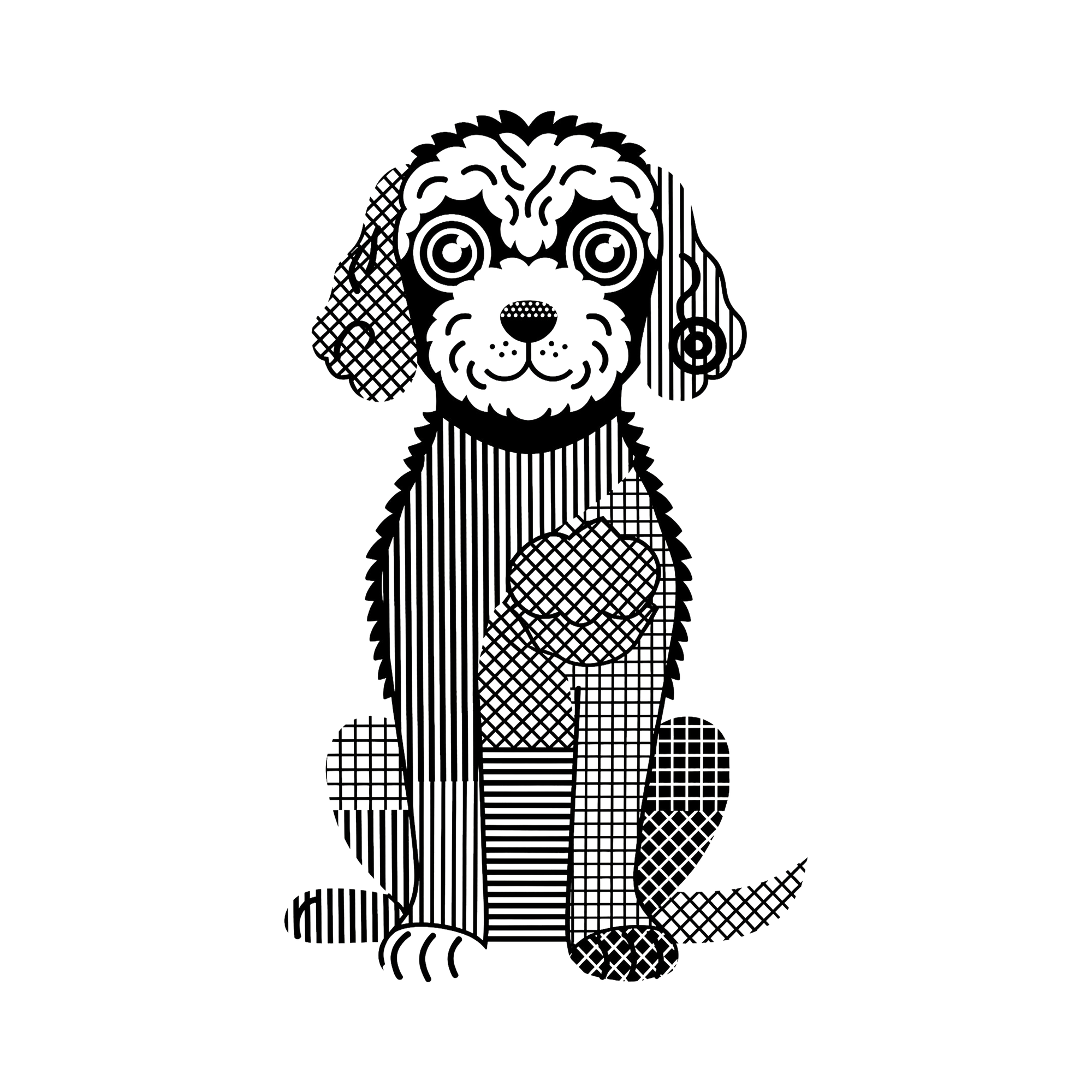 Goldendoodle Geometric Line Art - White