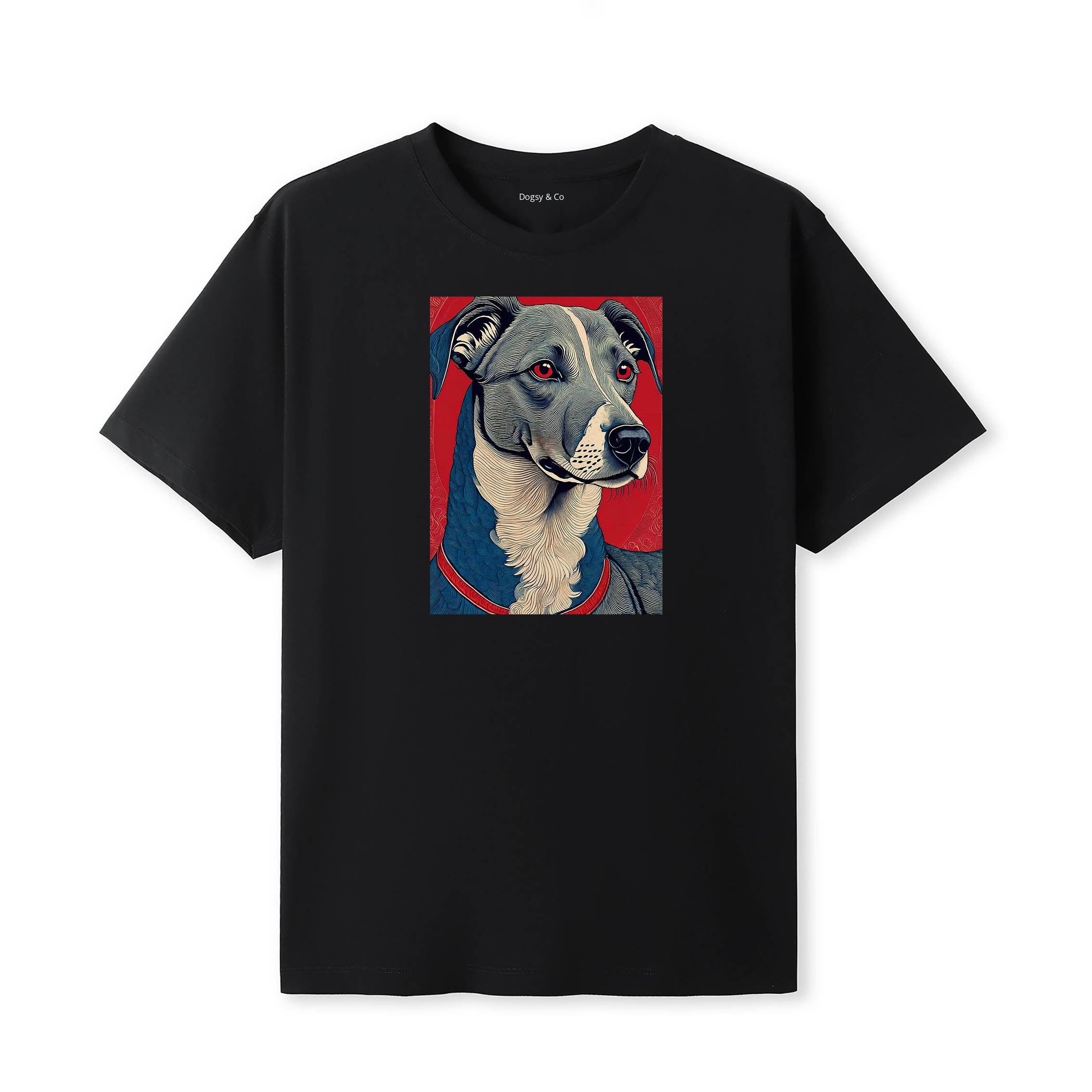 Greyhound Hokusai Dog Portrait T-Shirt V3 Black