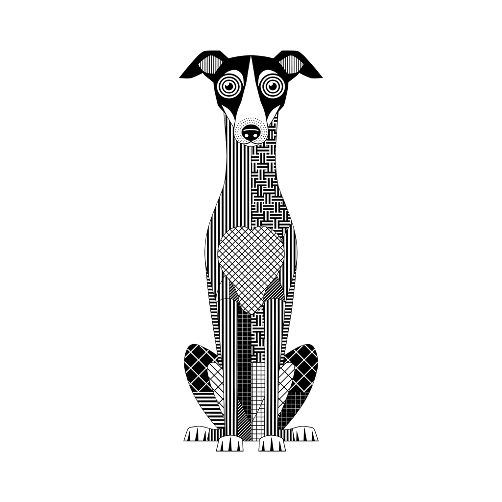Greyhound Geometric Line Art - White
