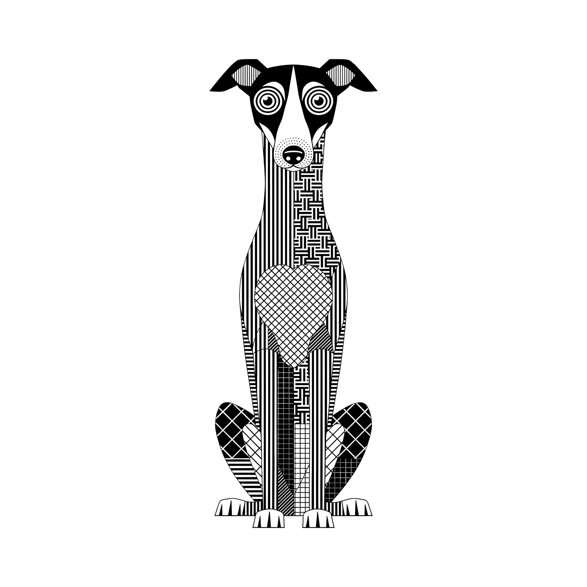 Greyhound Geometric Line Art - White
