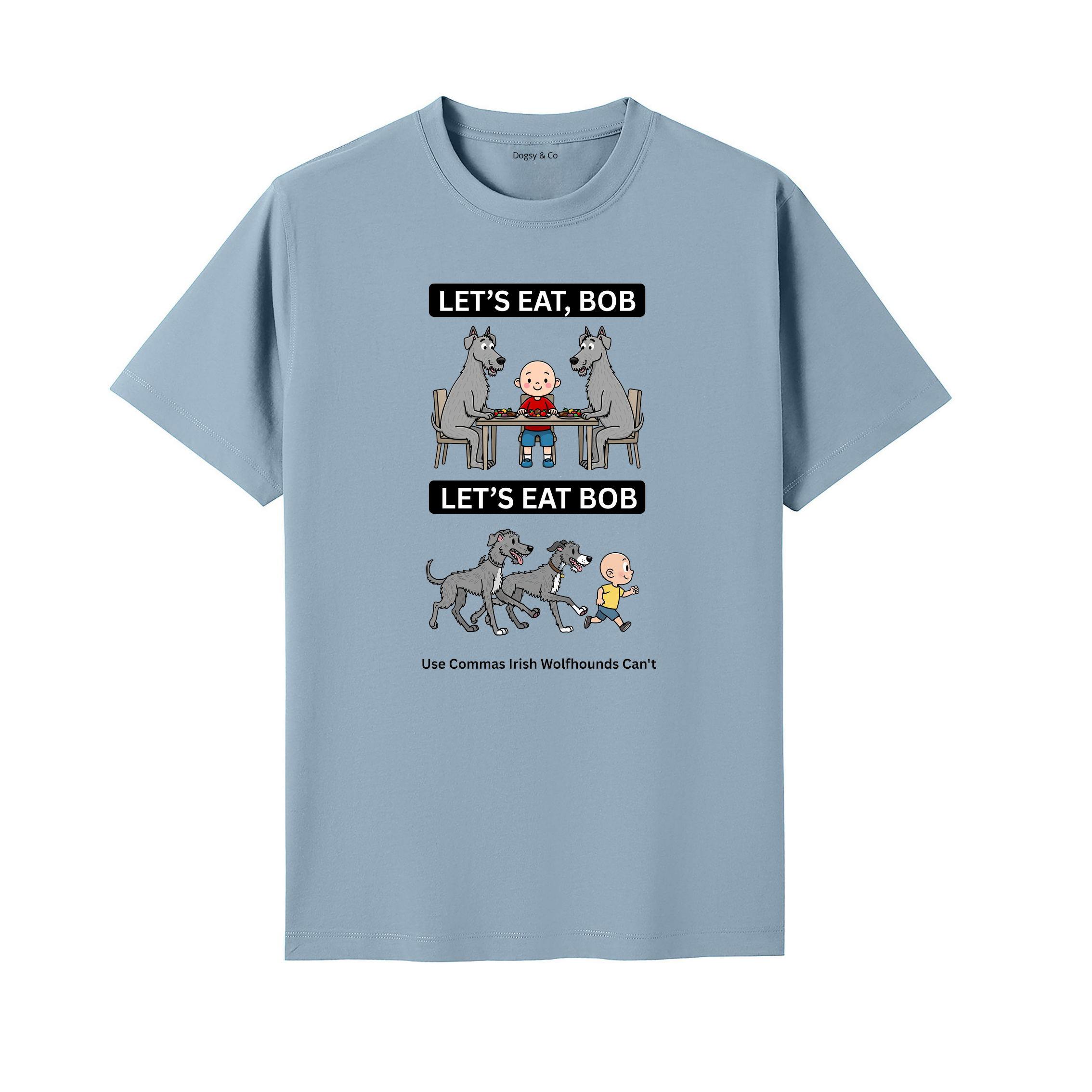 Irish Wolfhound Let's Eat Bob T-Shirt - seafoam blue