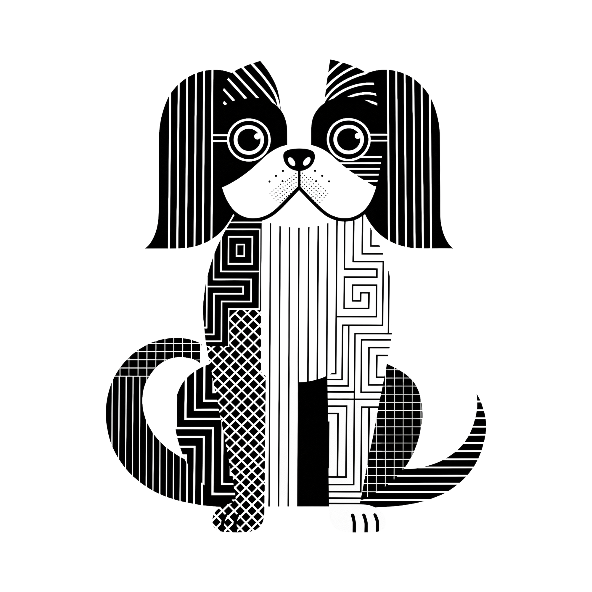 Japanese Chin Geometric Line Art - White