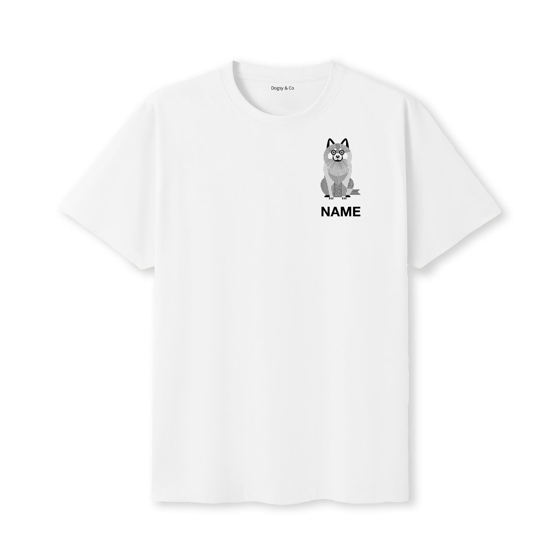 Keeshond Geometric Line T-Shirt Custom - White