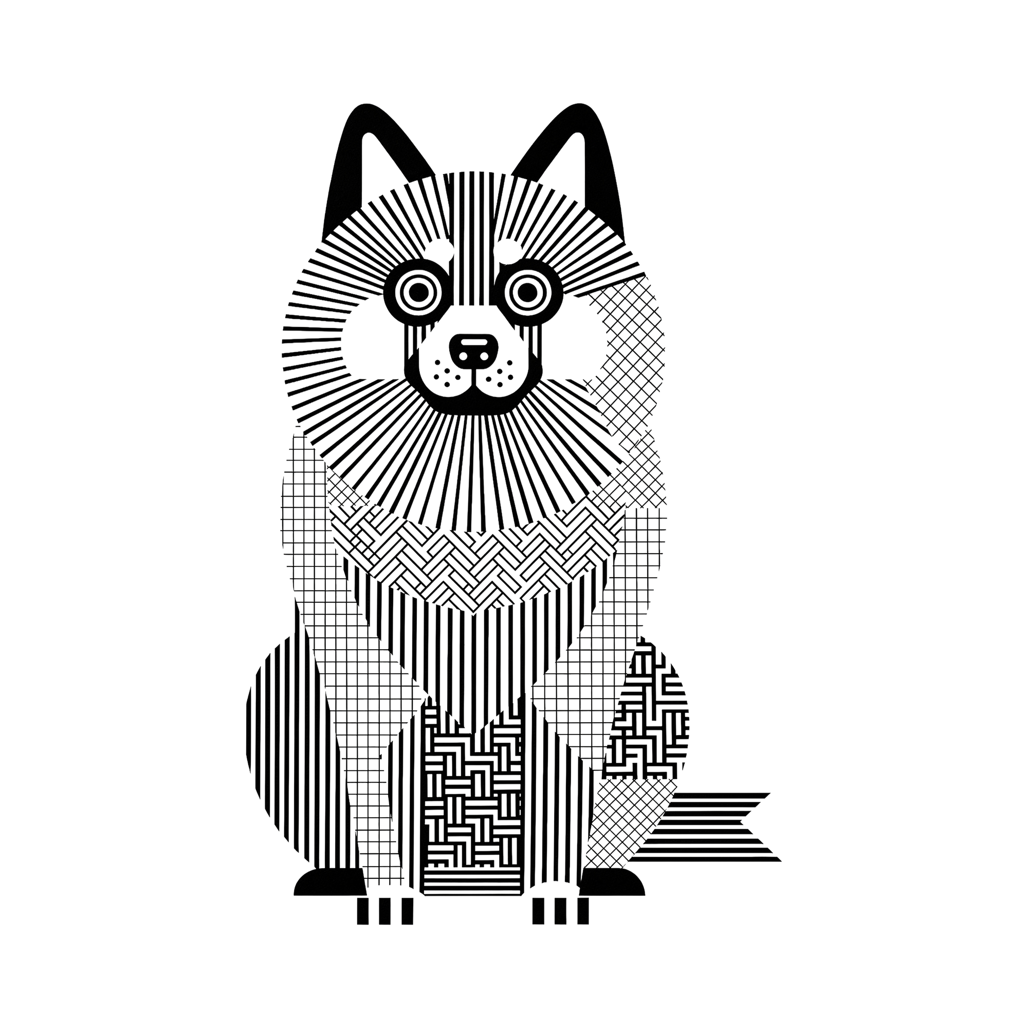 Keeshond Geometric Line Art - White