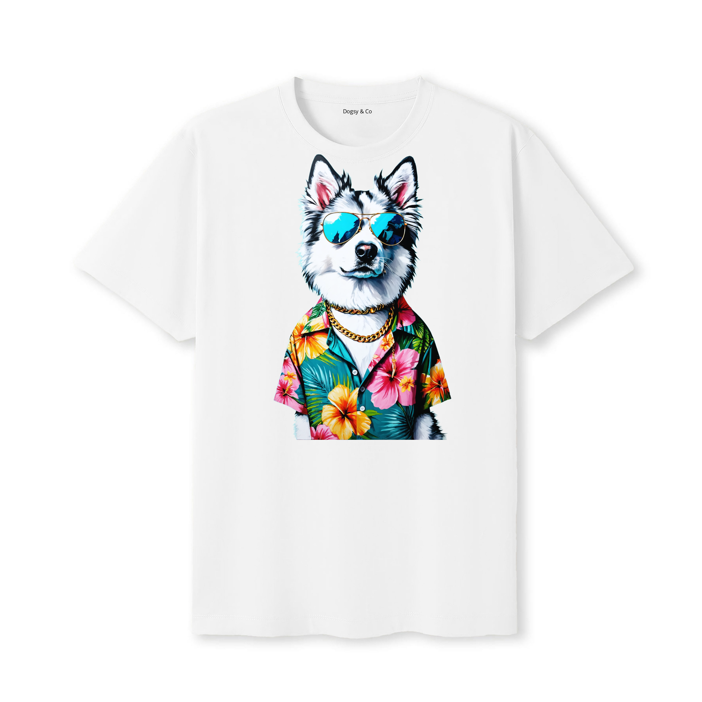 Keeshond Hawaii Dog T-Shirt - White