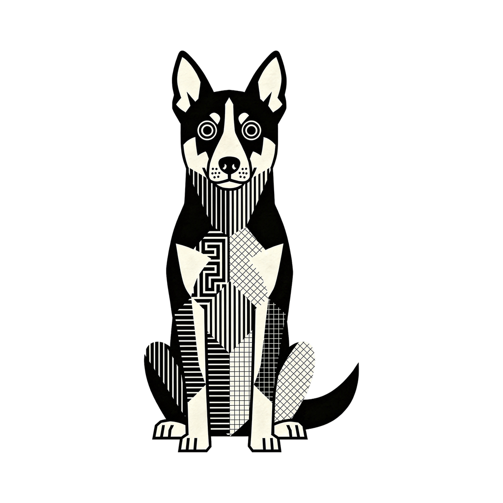 Kelpie Geometric Line Art - White
