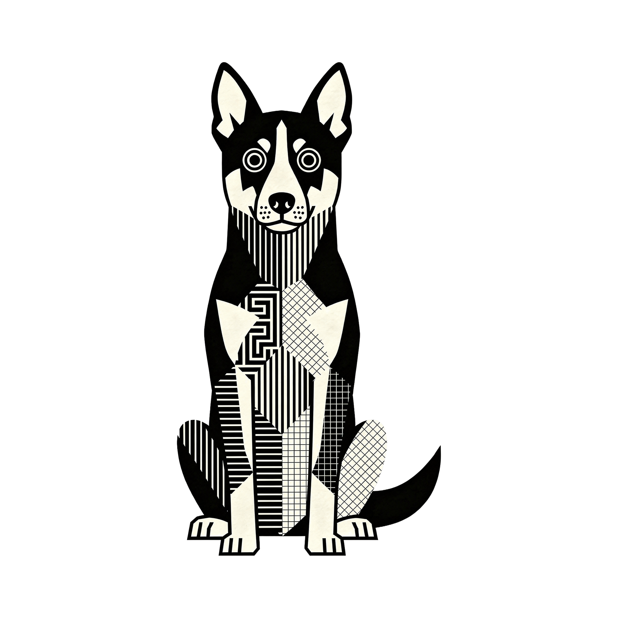 Kelpie Geometric Line Art - White