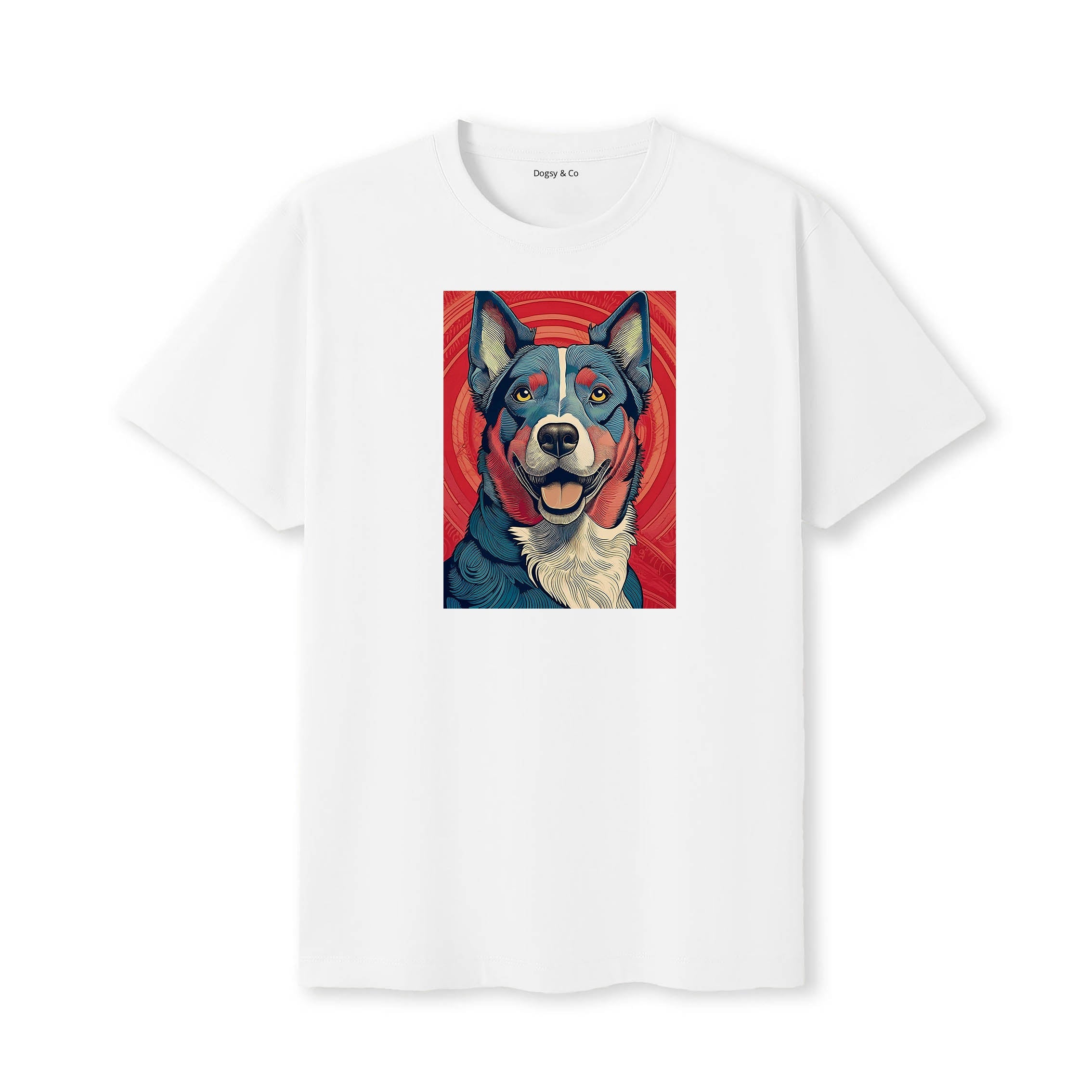 Kelpie Hokusai Dog Portrait T-Shirt V1 White