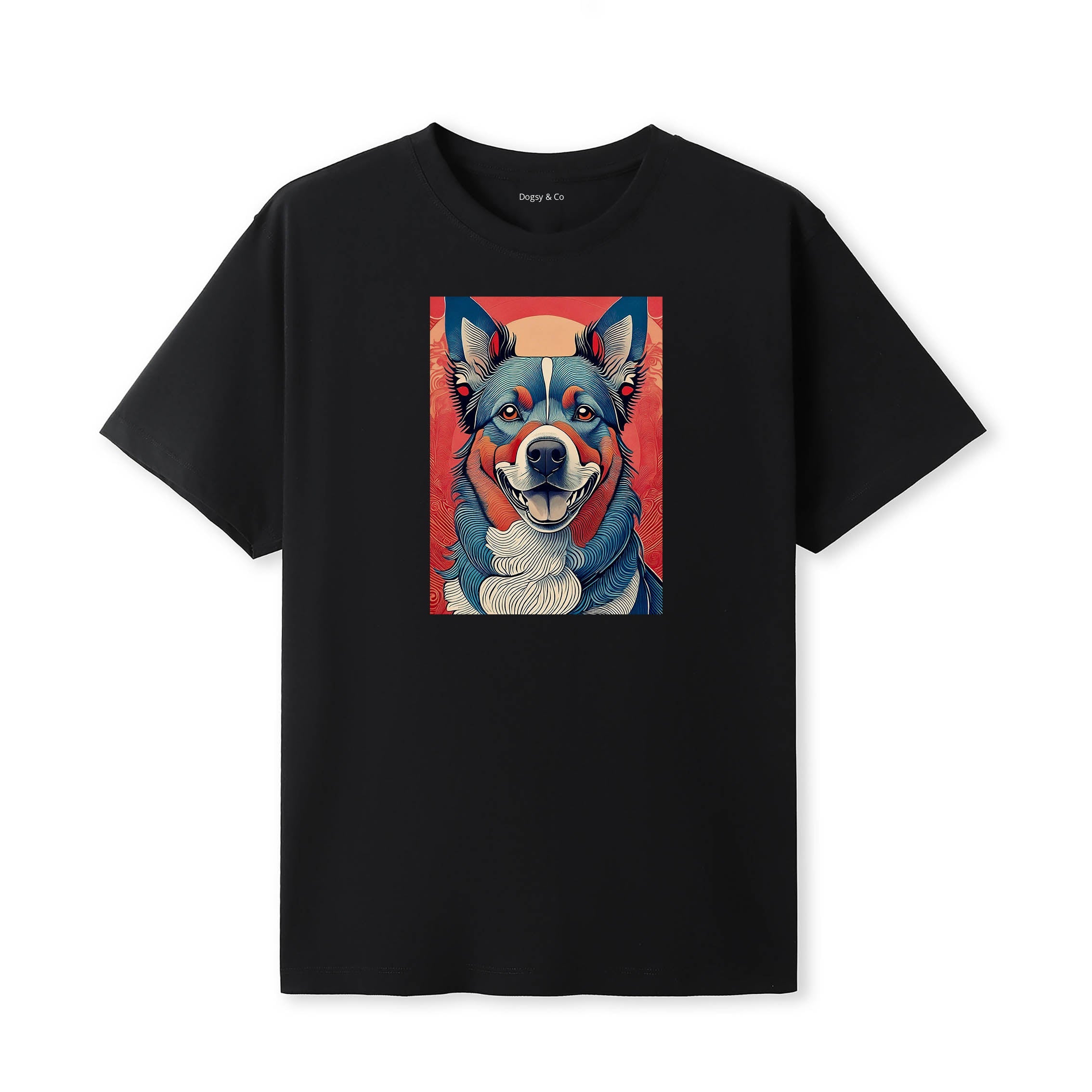 Kelpie Hokusai Dog Portrait T-Shirt Black