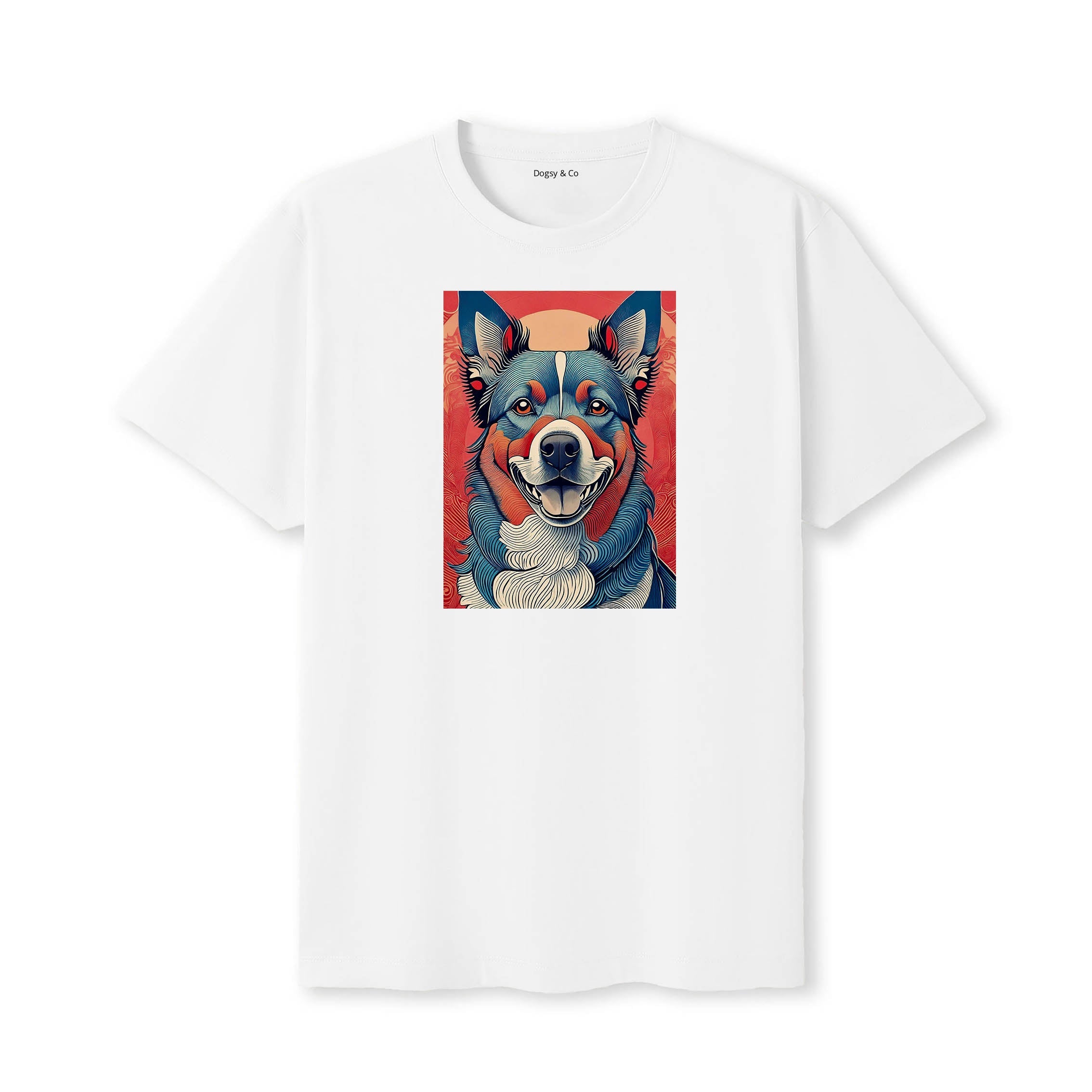 Kelpie Hokusai Dog Portrait T-Shirt White