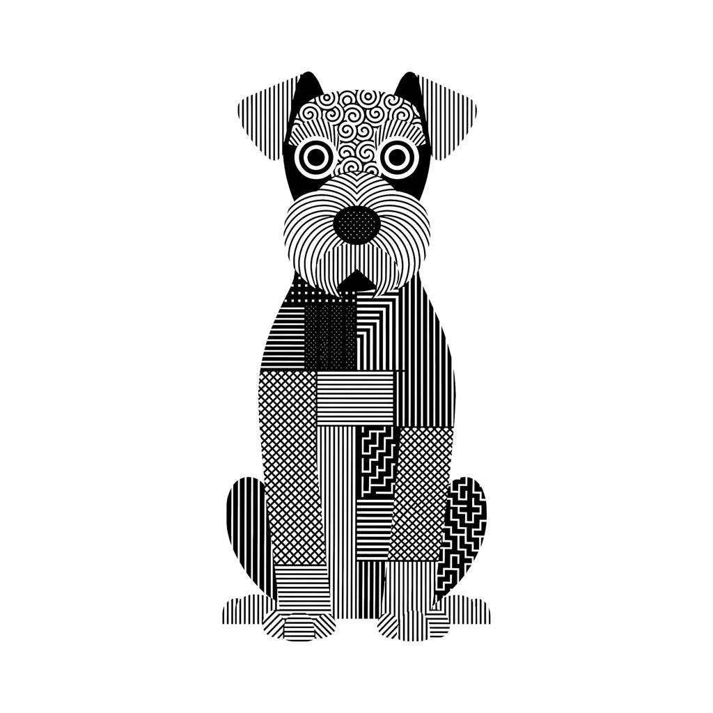 Kerry Blue Terrier Geometric Line Art - White