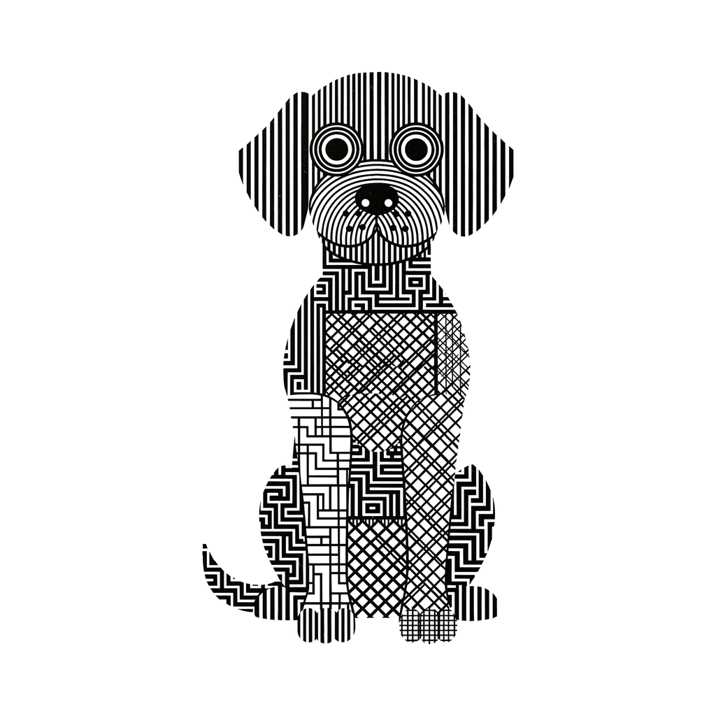 Labradoodle Geometric Line Art - White
