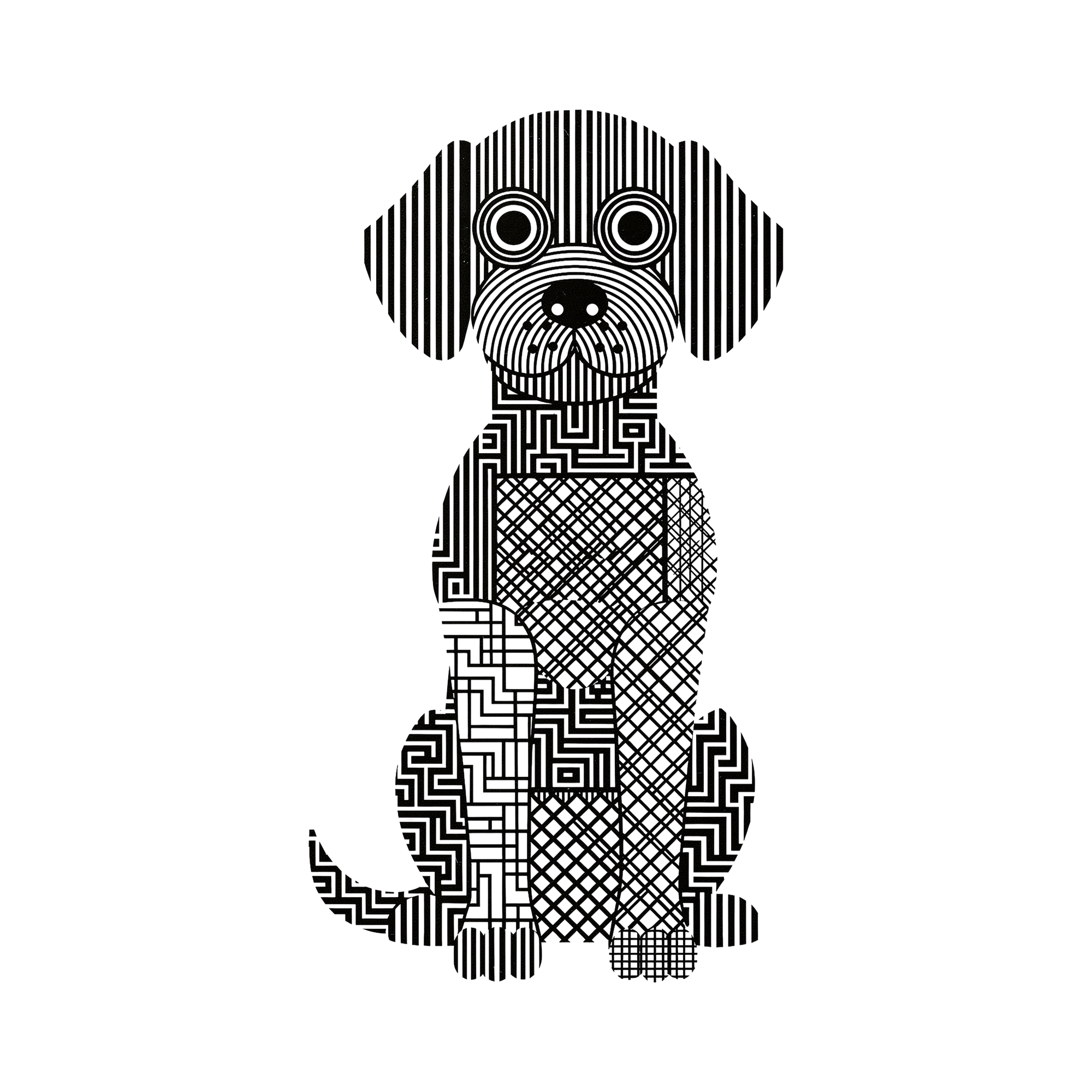 Labradoodle Geometric Line Art - White