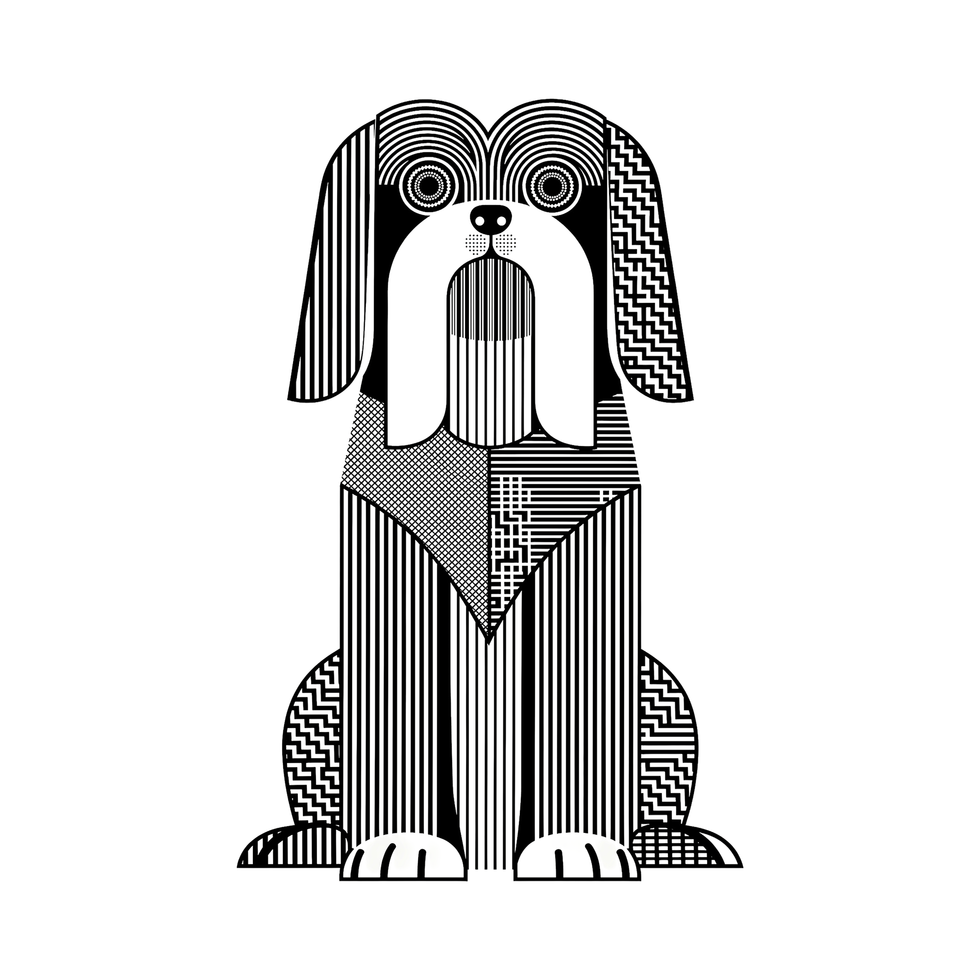 Lhasa Apso Geometric Line Art - White