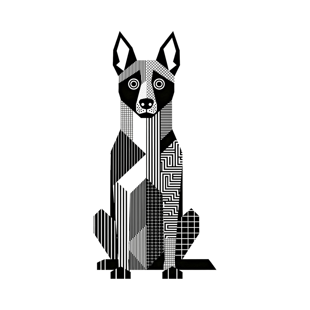 Malinois Geometric Line Art - White