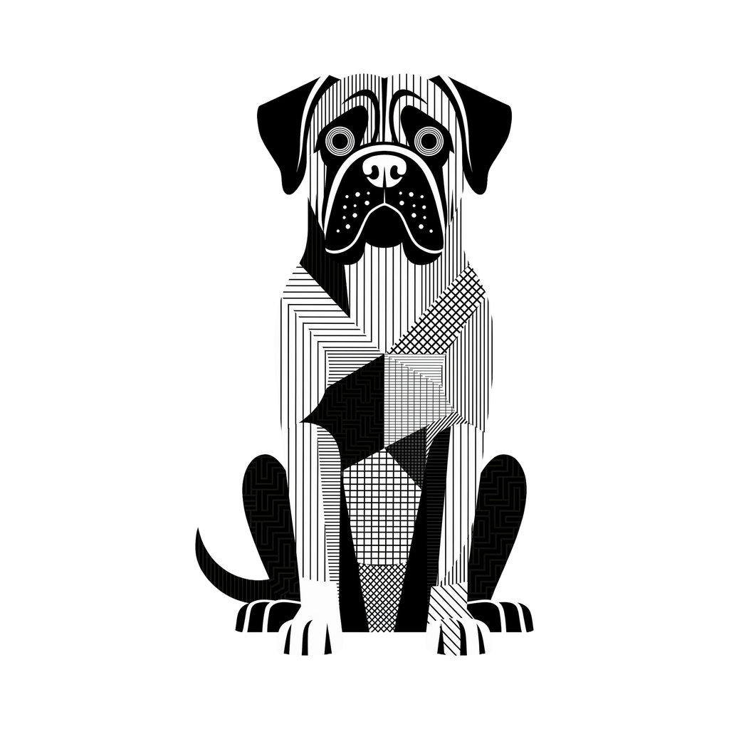 Mastiff Geometric Line Art - White