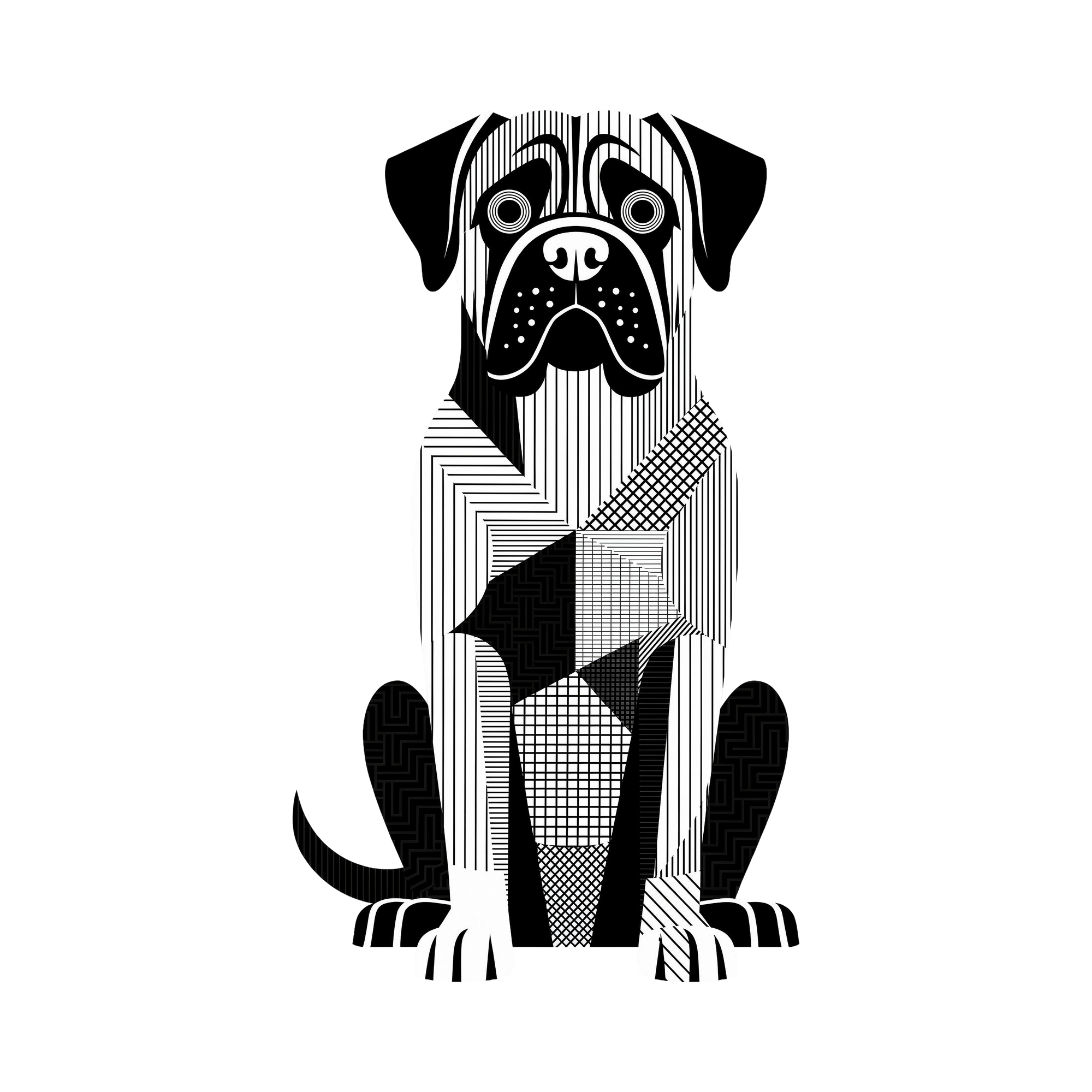 Mastiff Geometric Line Art - White