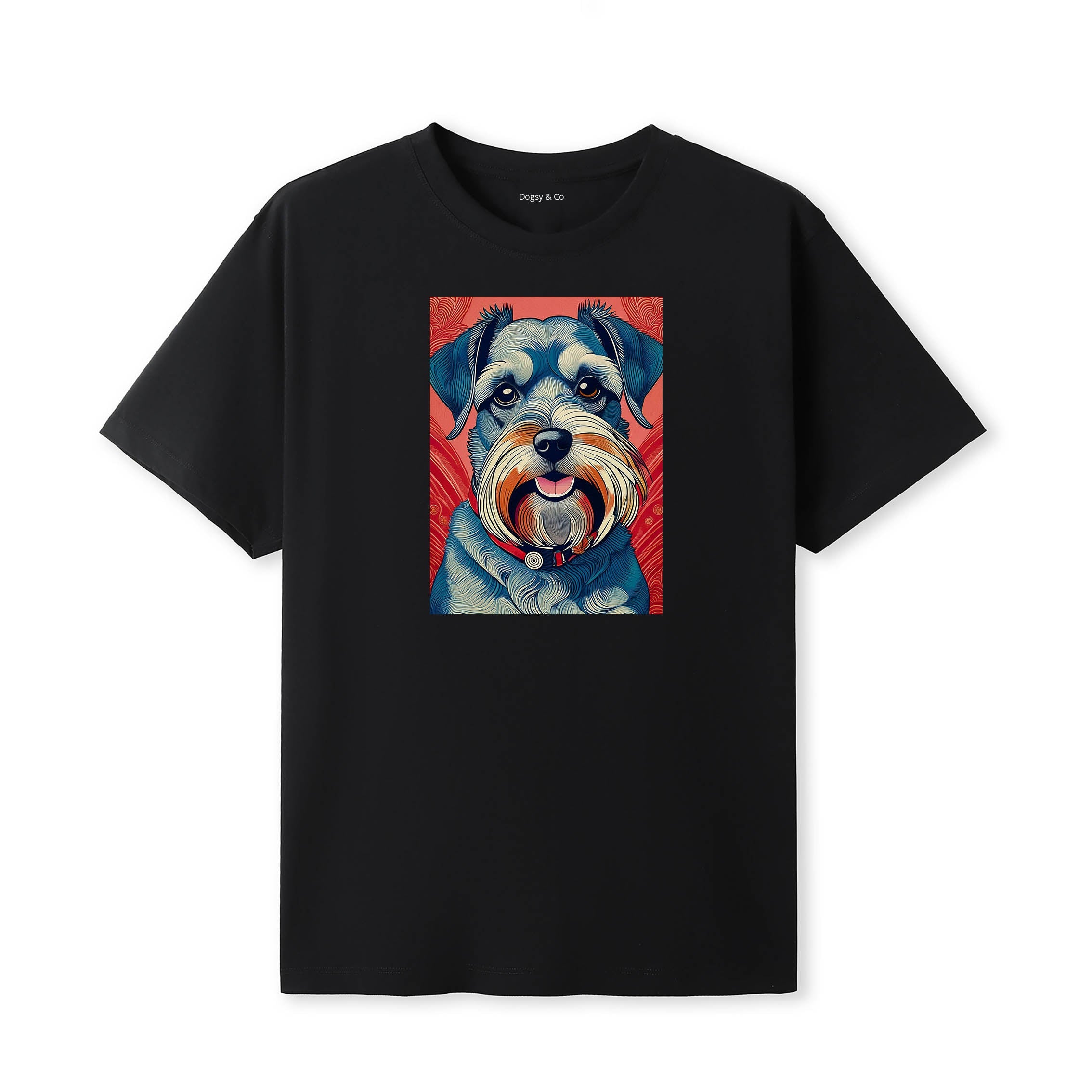 Miniature Schnauzer Hokusai Dog Portrait T-Shirt V3 Black