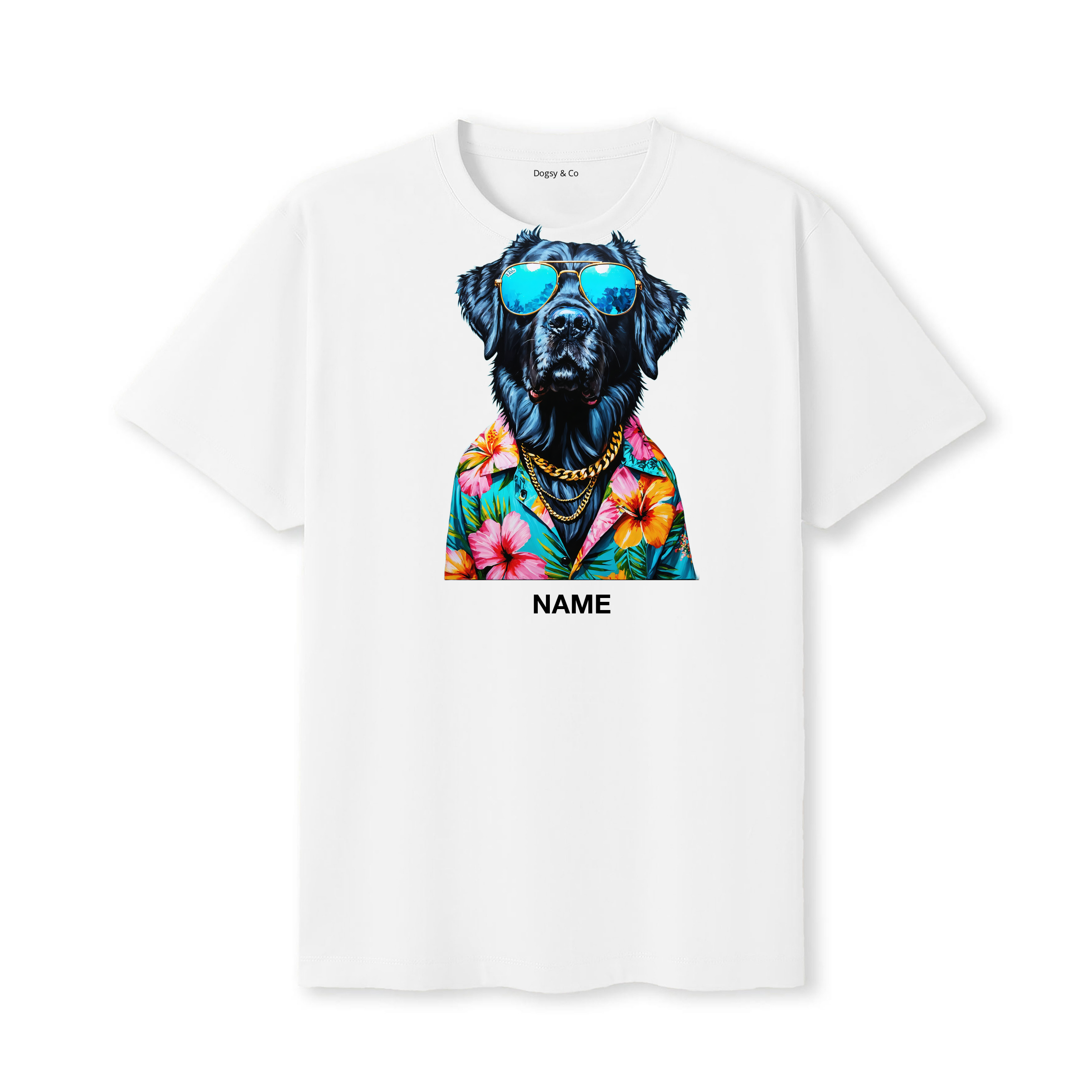 Newfoundland Hawaii Dog Custom T-Shirt - White
