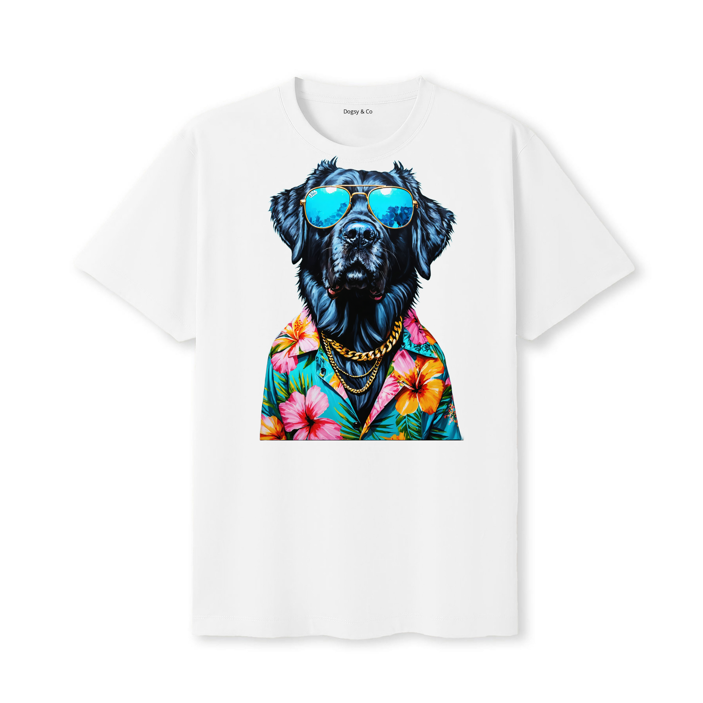 Newfoundland Hawaii Dog T-Shirt - White