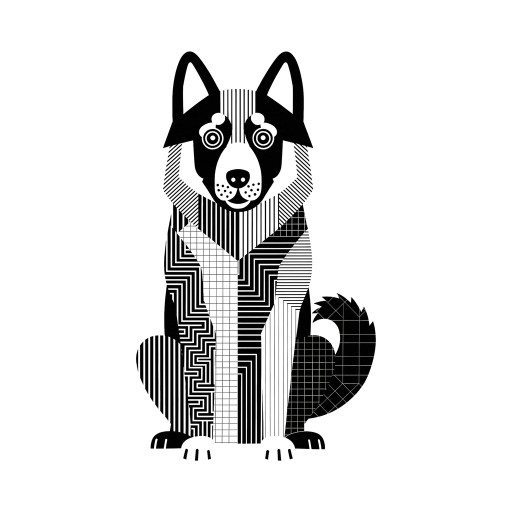 Norwegian Elkhound Geometric Line Art - White