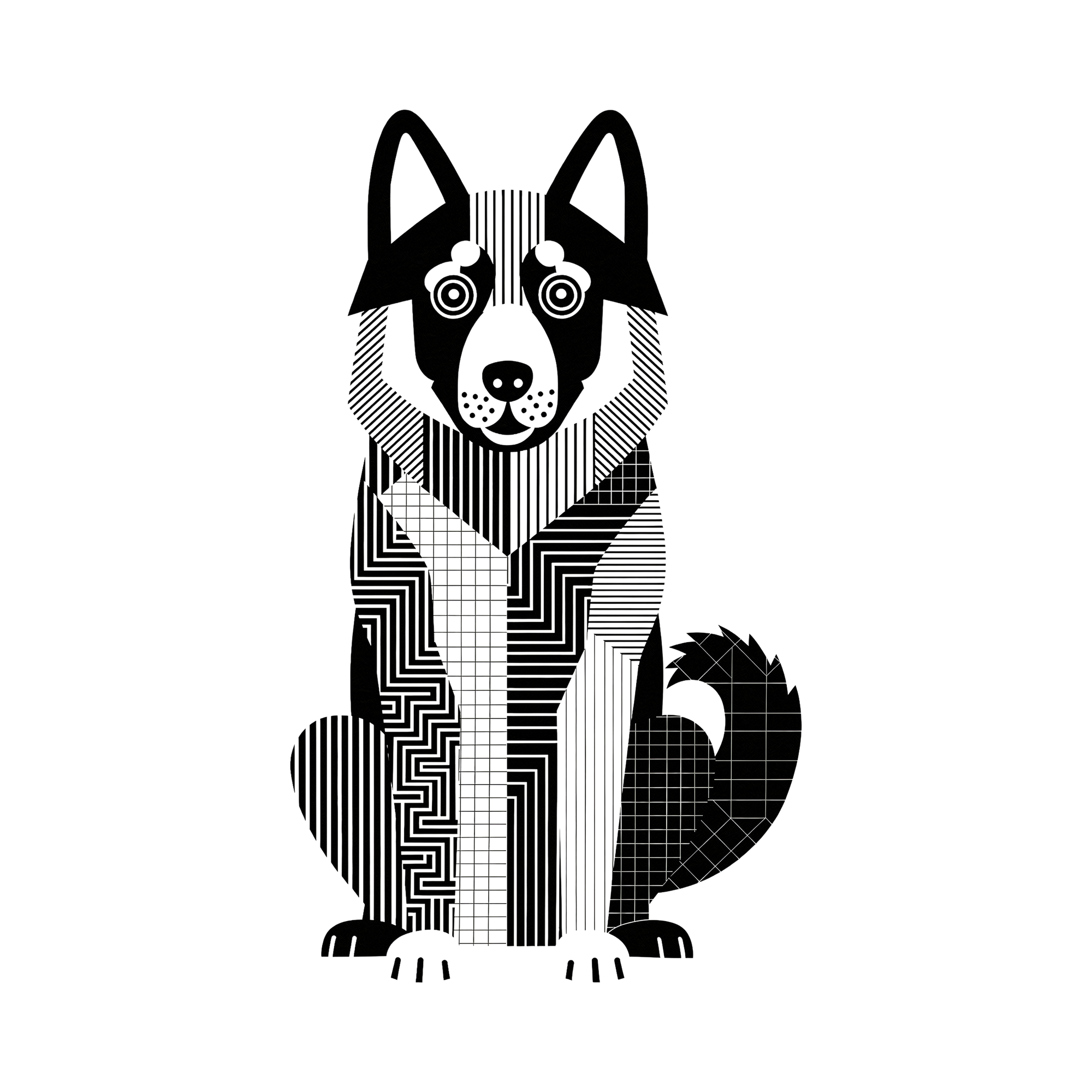 Norwegian Elkhound Geometric Line Art - White