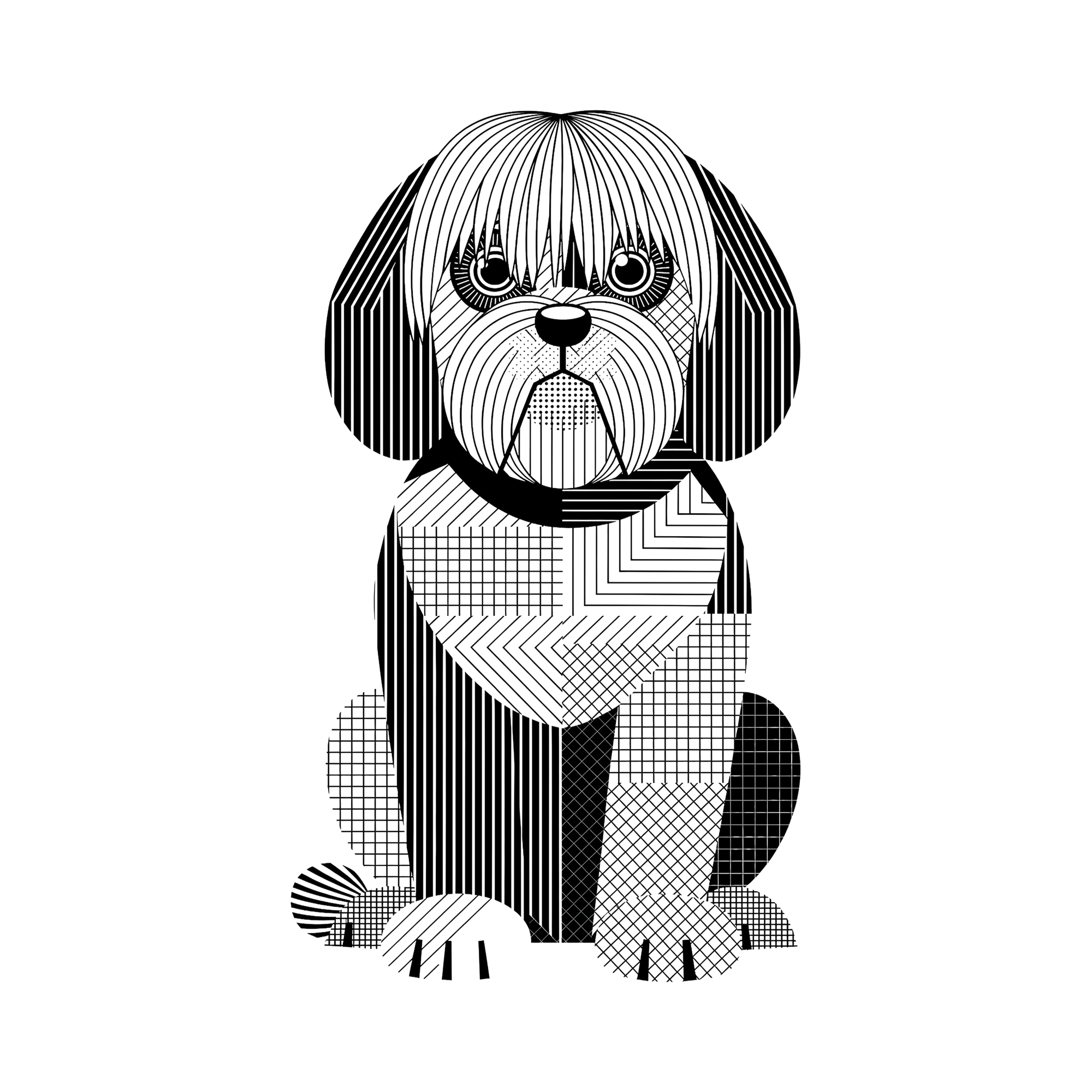 Old English Sheepdog Geometric Line Art - White