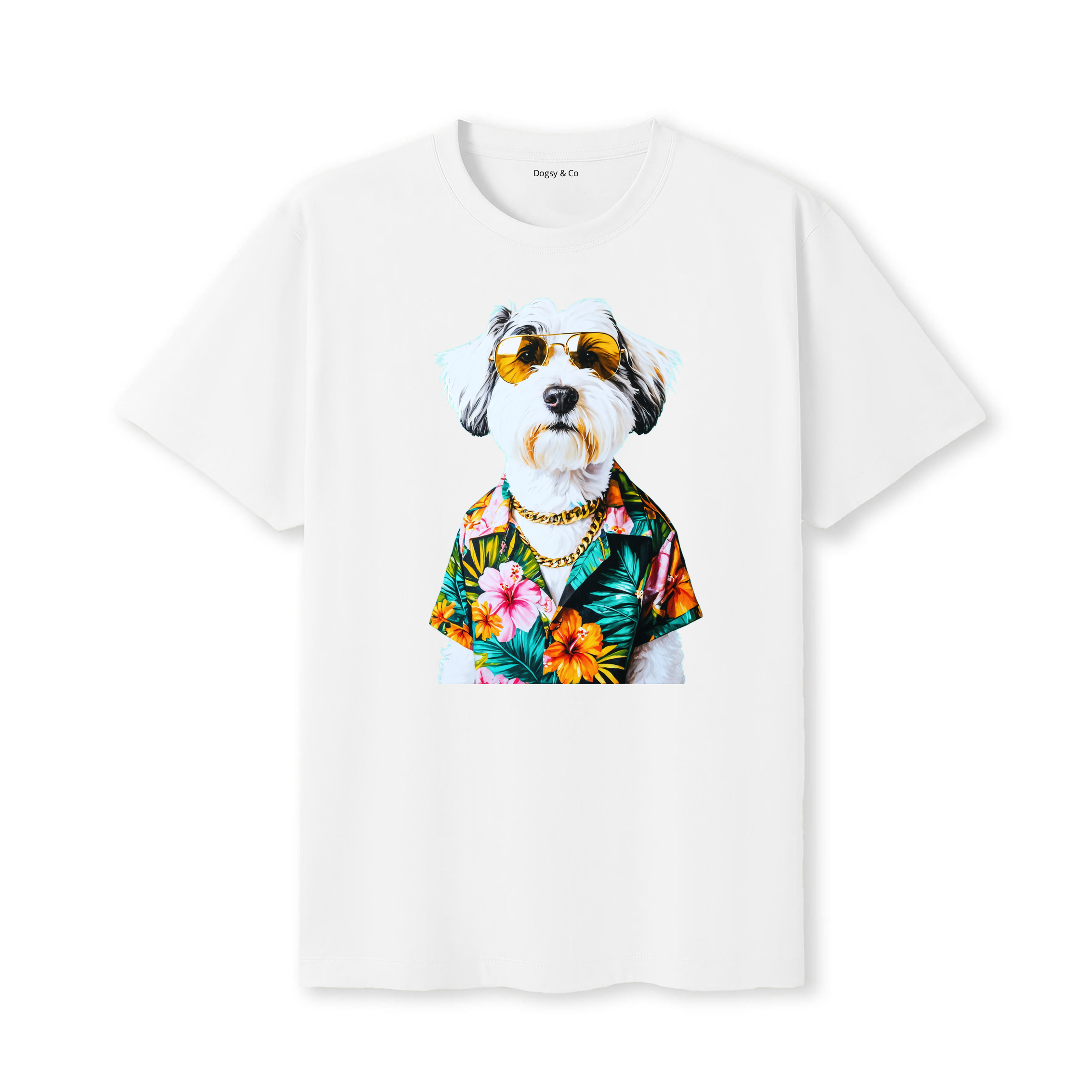 Old English Sheepdog Hawaii Dog T-Shirt - White