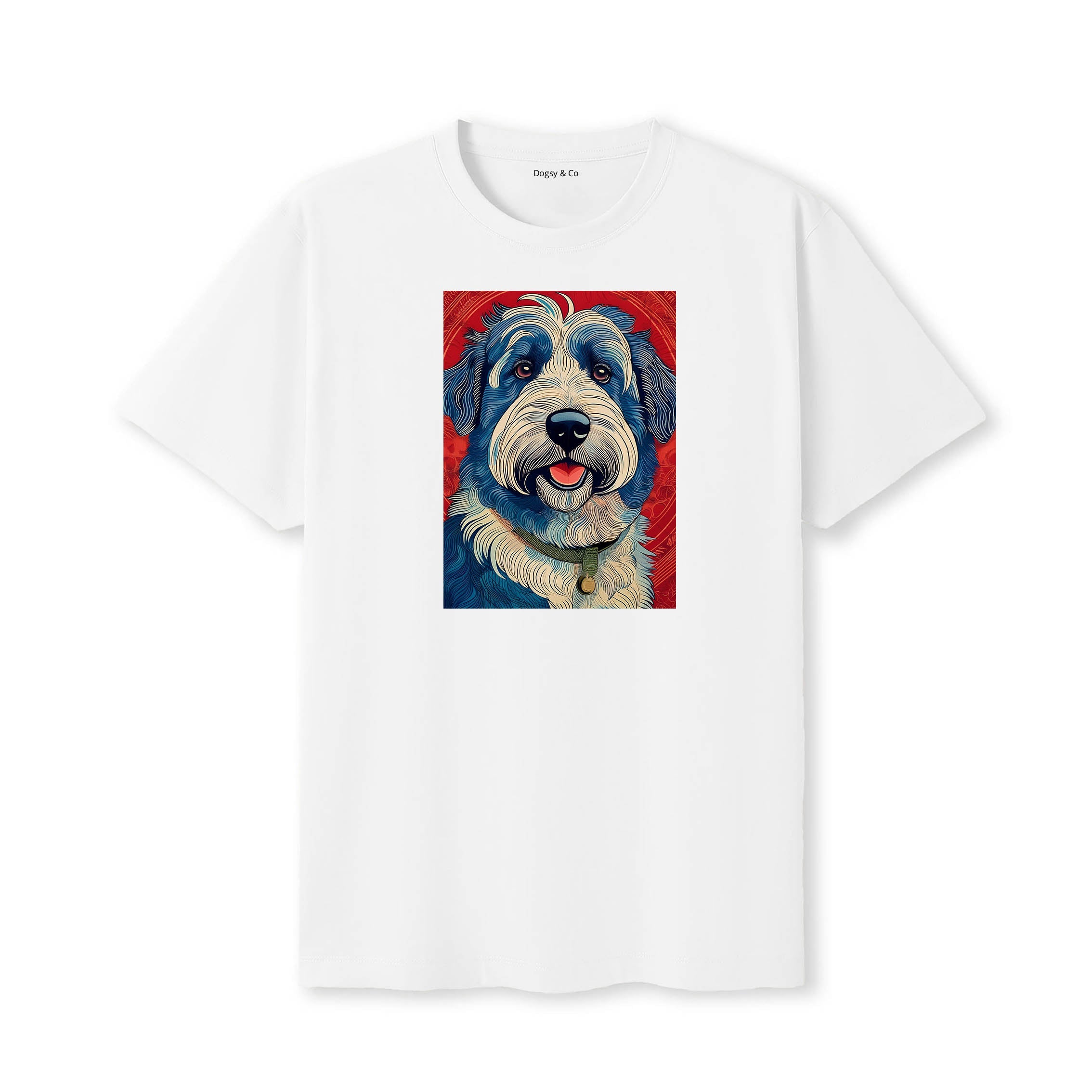 Old English Sheepdog Hokusai Dog Portrait T-Shirt V1 White