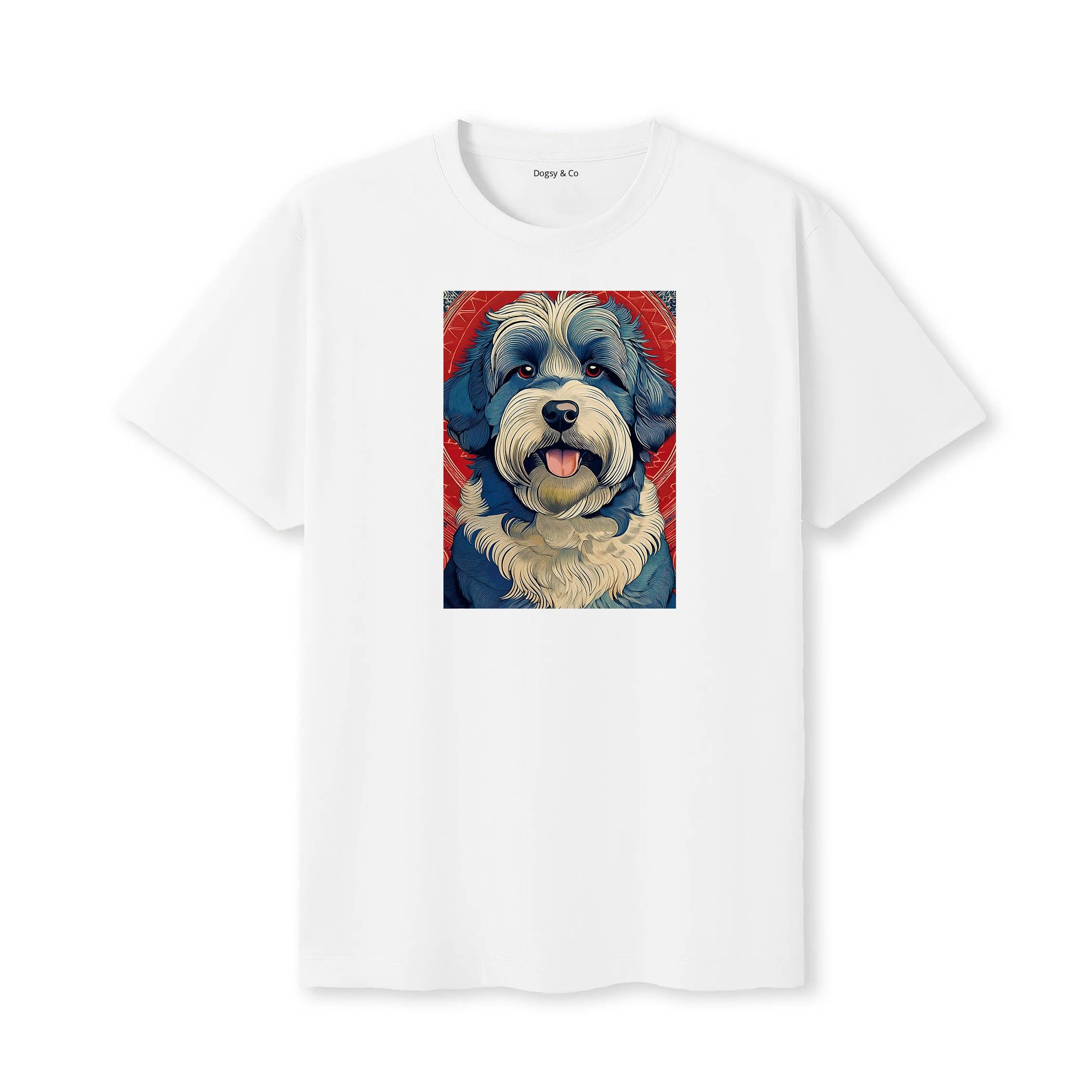 Old English Sheepdog Hokusai Dog Portrait T-Shirt White