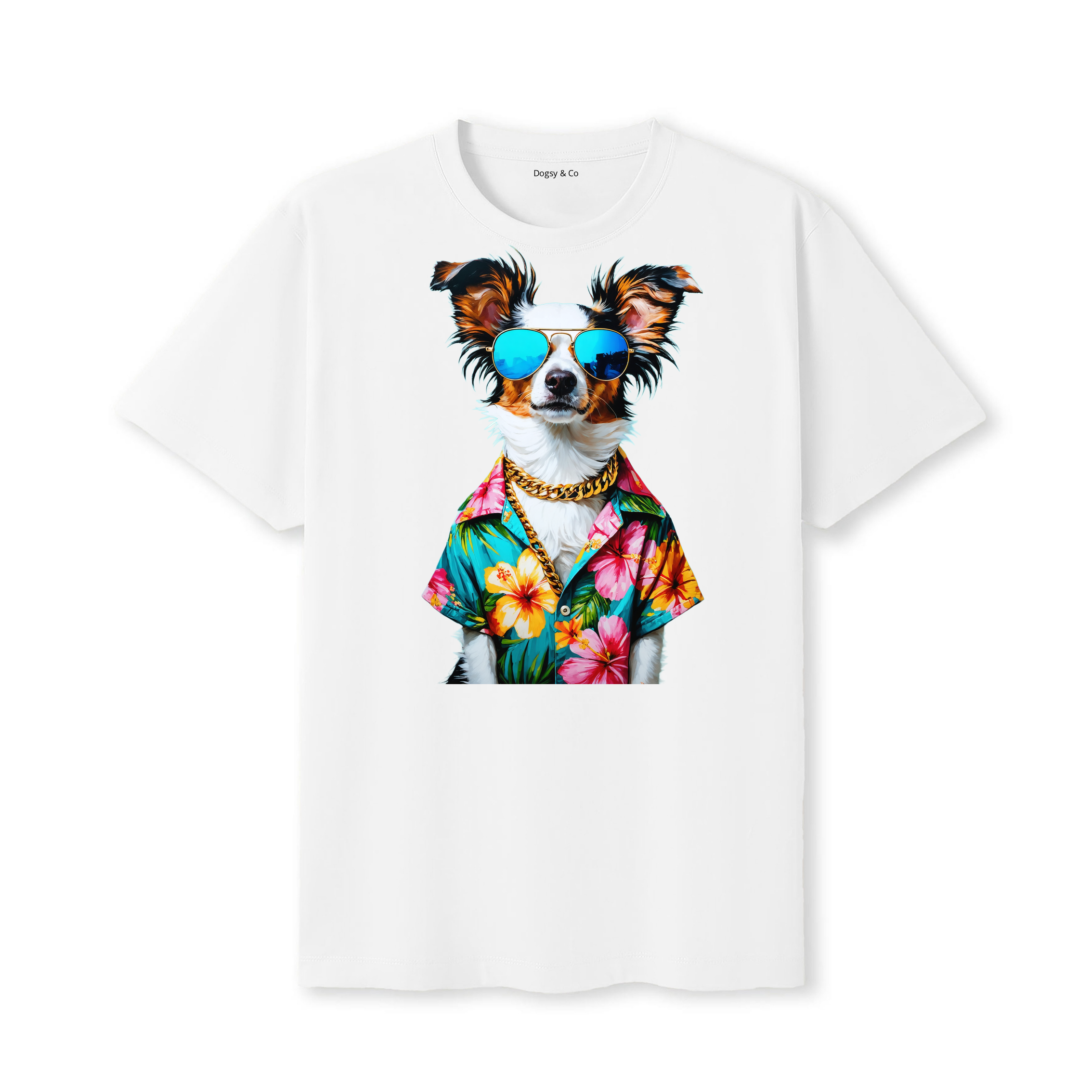 Papillon Hawaii Dog T-Shirt - White