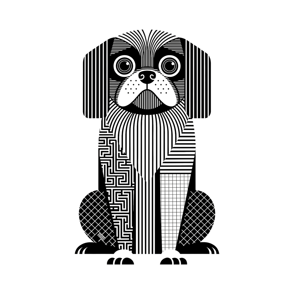Pekingese Geometric Line Art - White