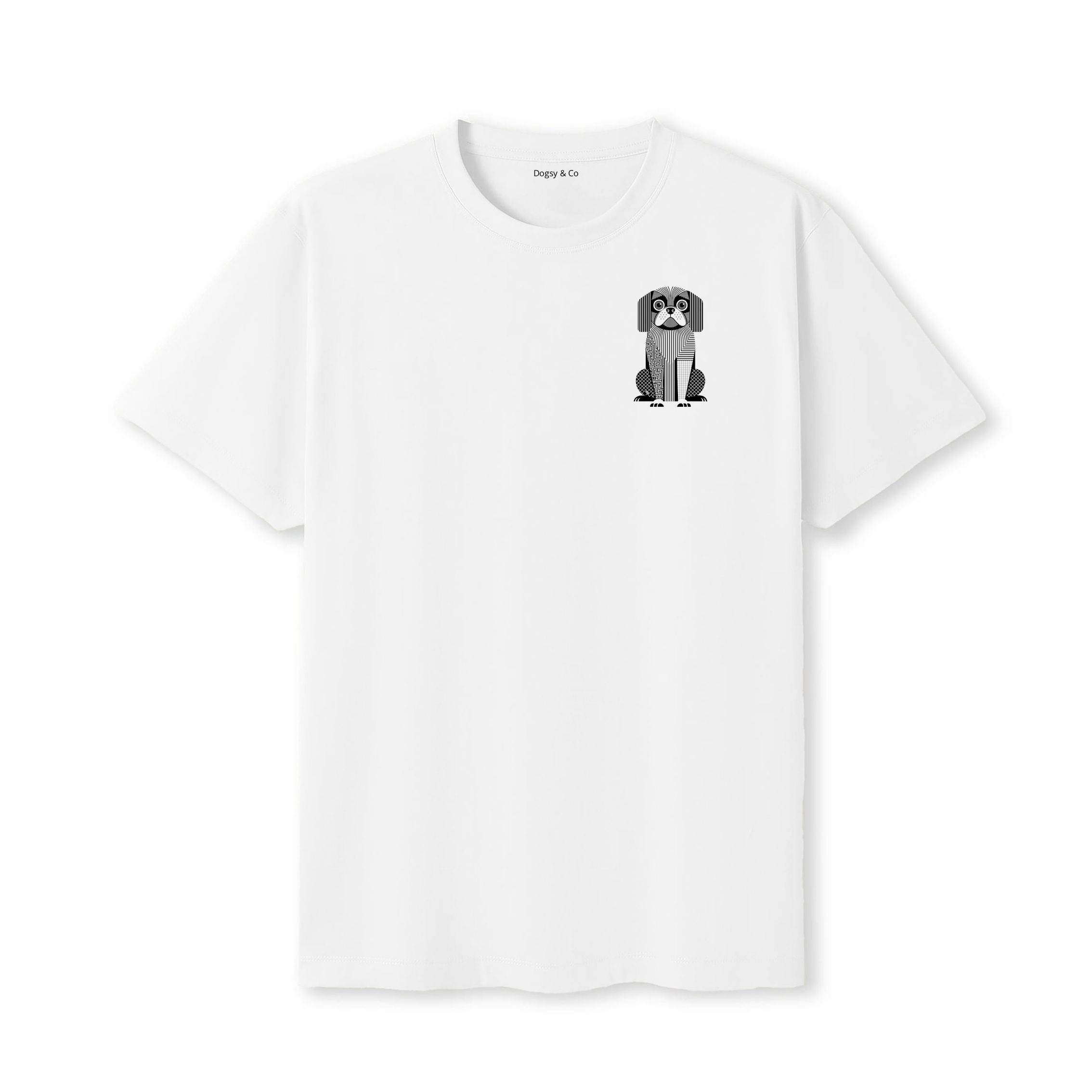 Pekingese Geometric Line T-Shirt - White