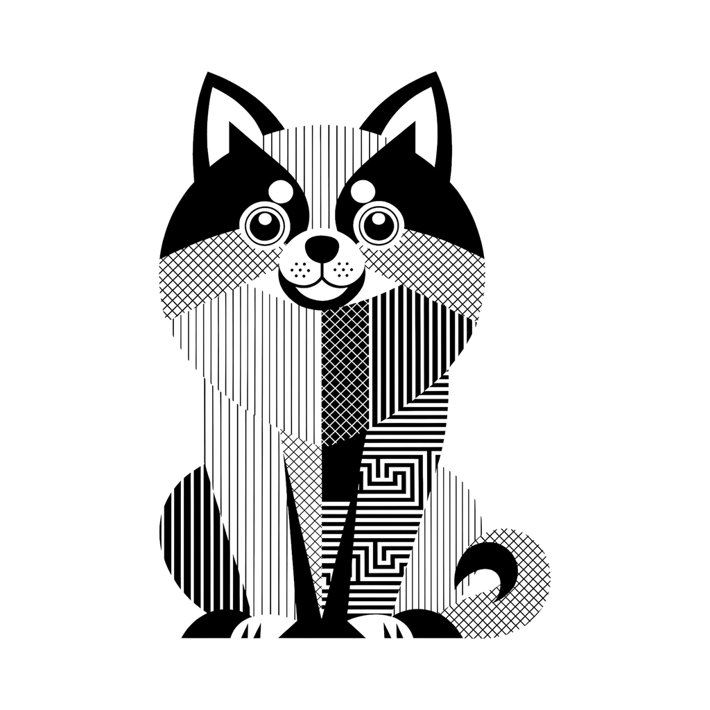 Pomeranian Geometric Line Art - White