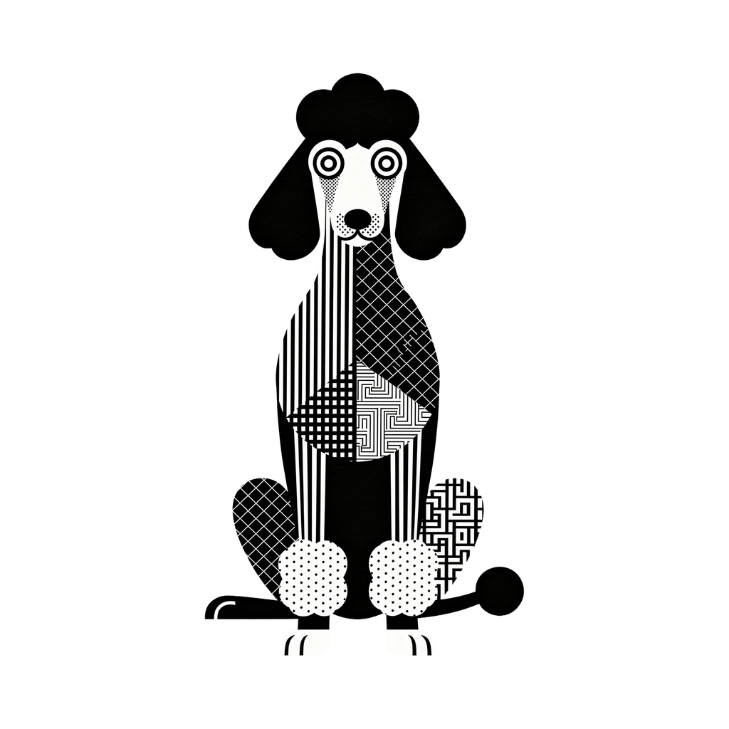 Poodle Geometric Line Art - White