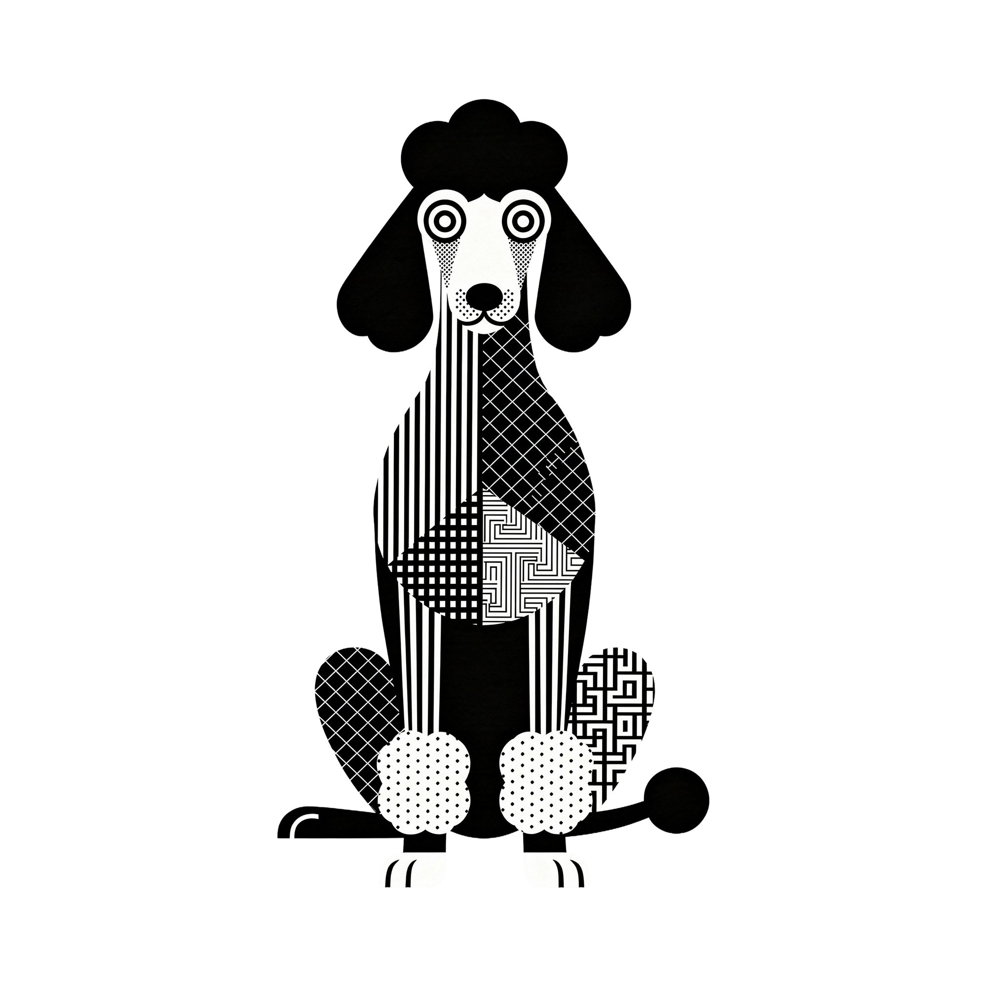 Poodle Geometric Line Art - White
