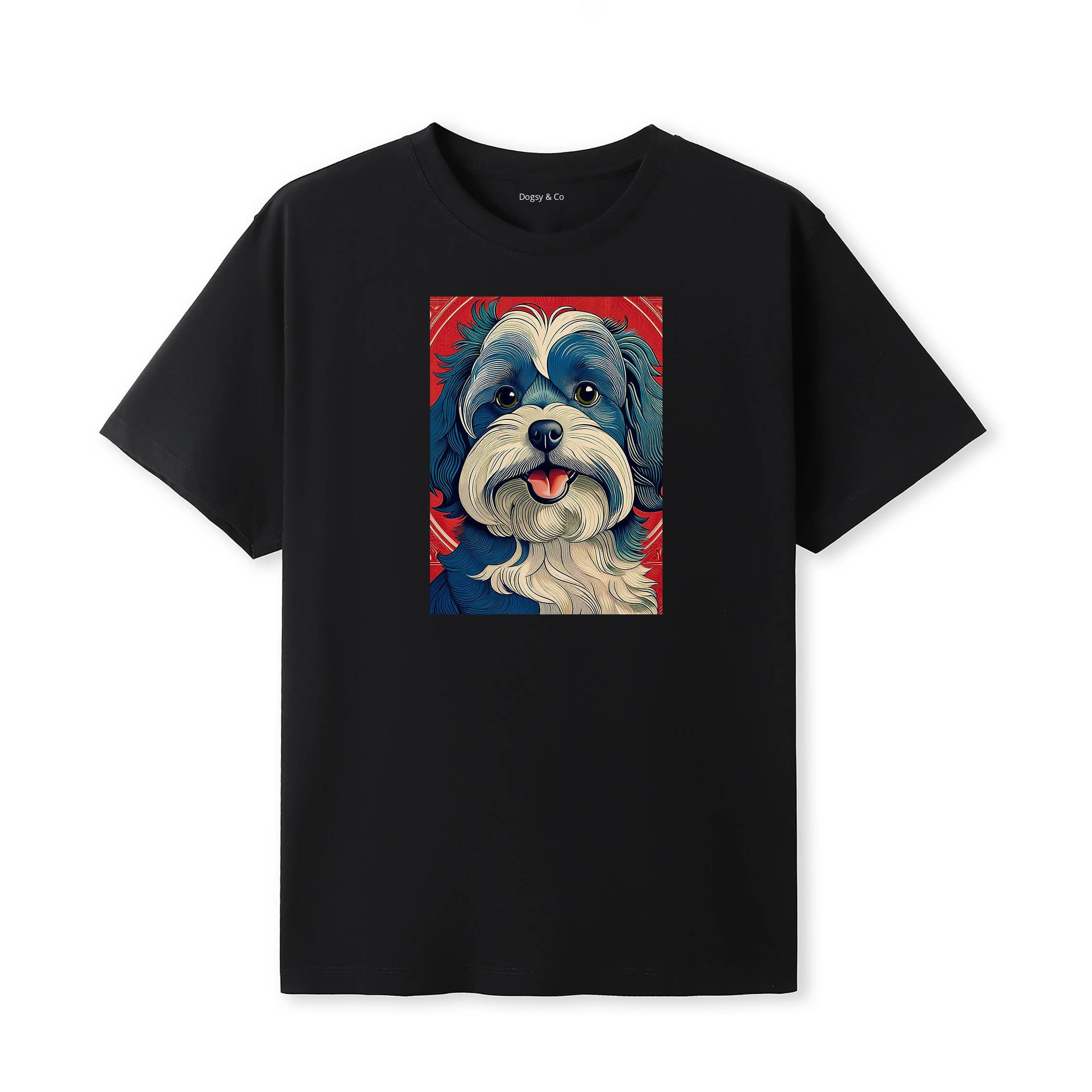 Poodle Hokusai Dog Portrait T-Shirt Black