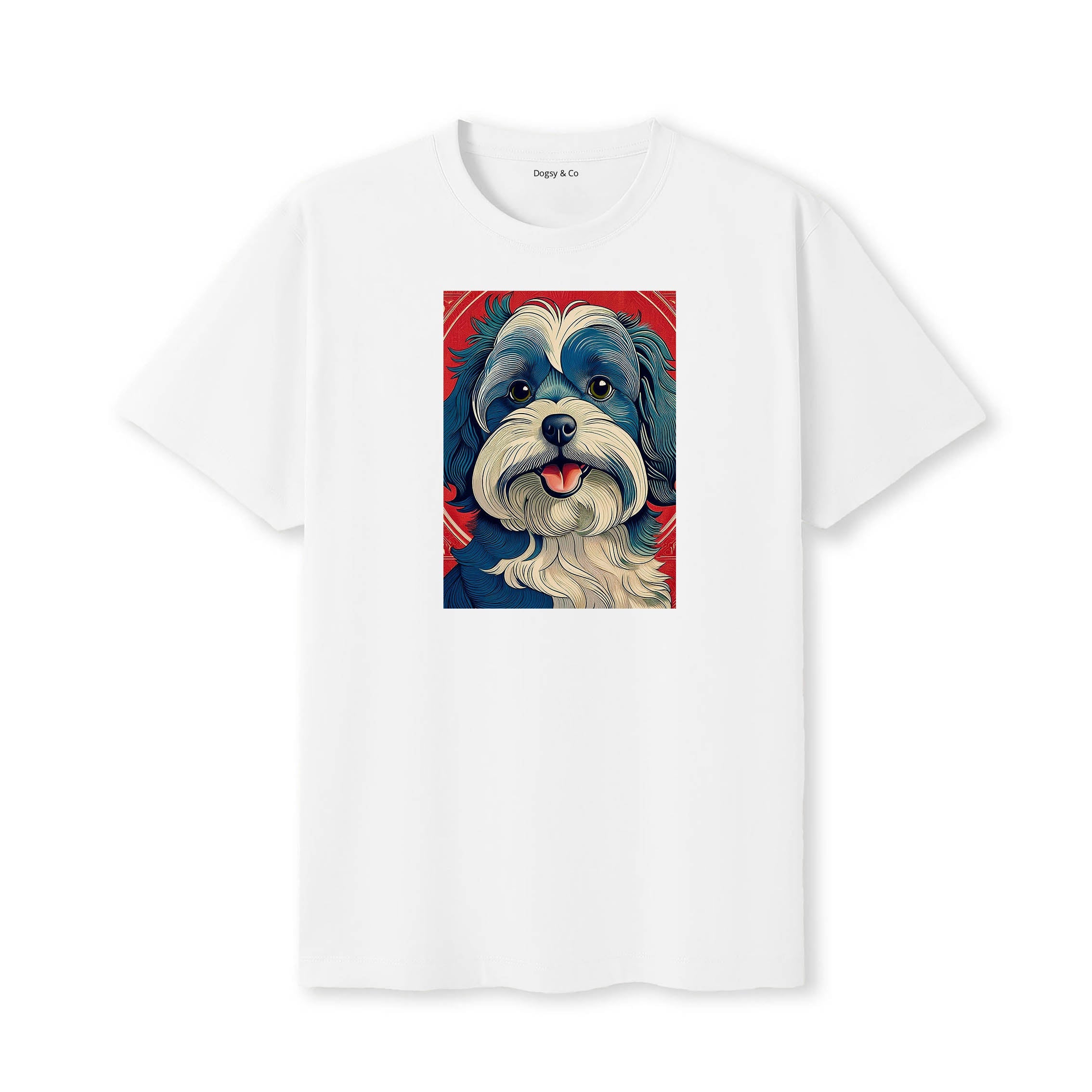 Poodle Hokusai Dog Portrait T-Shirt White