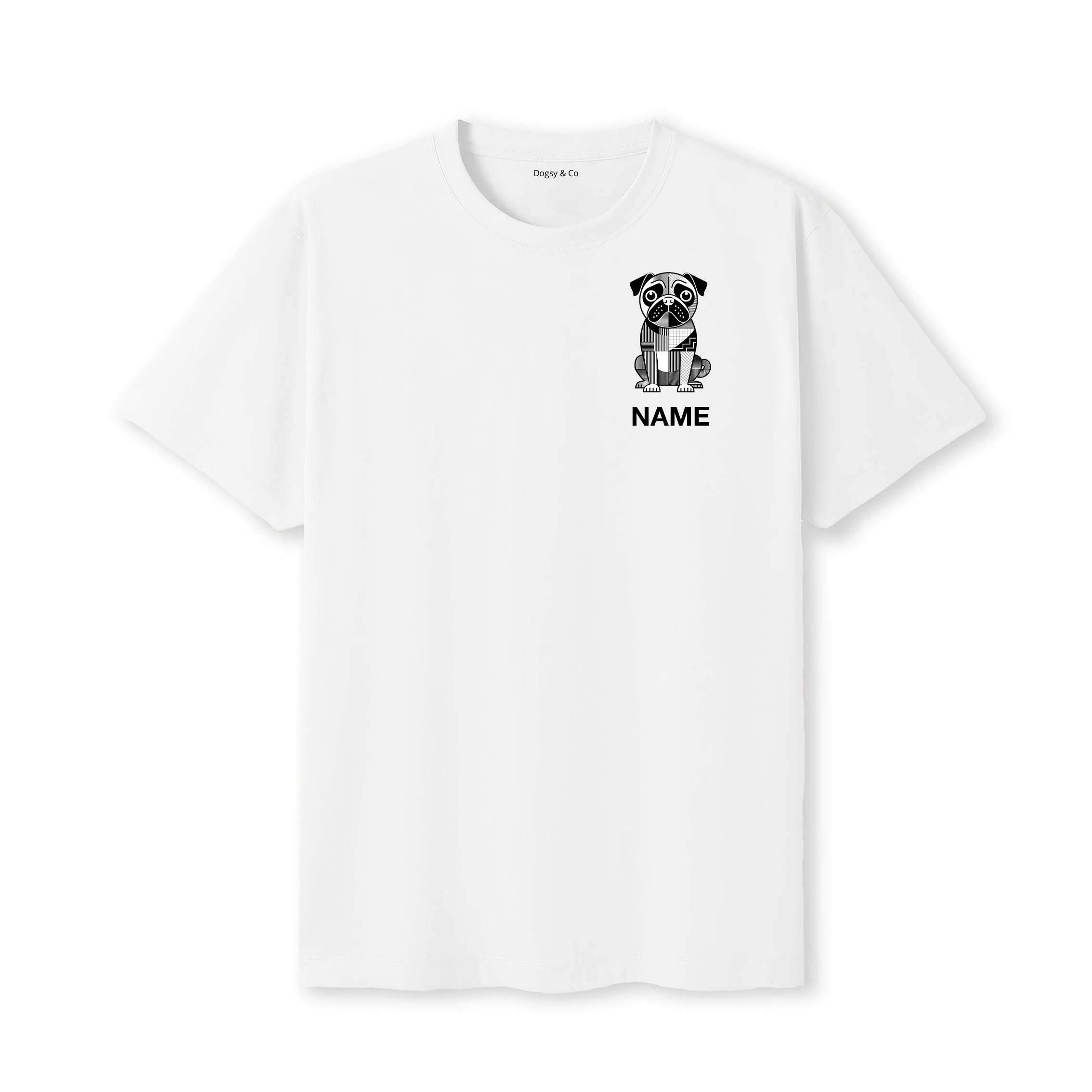 Pug Geometric Line T-Shirt Custom - White