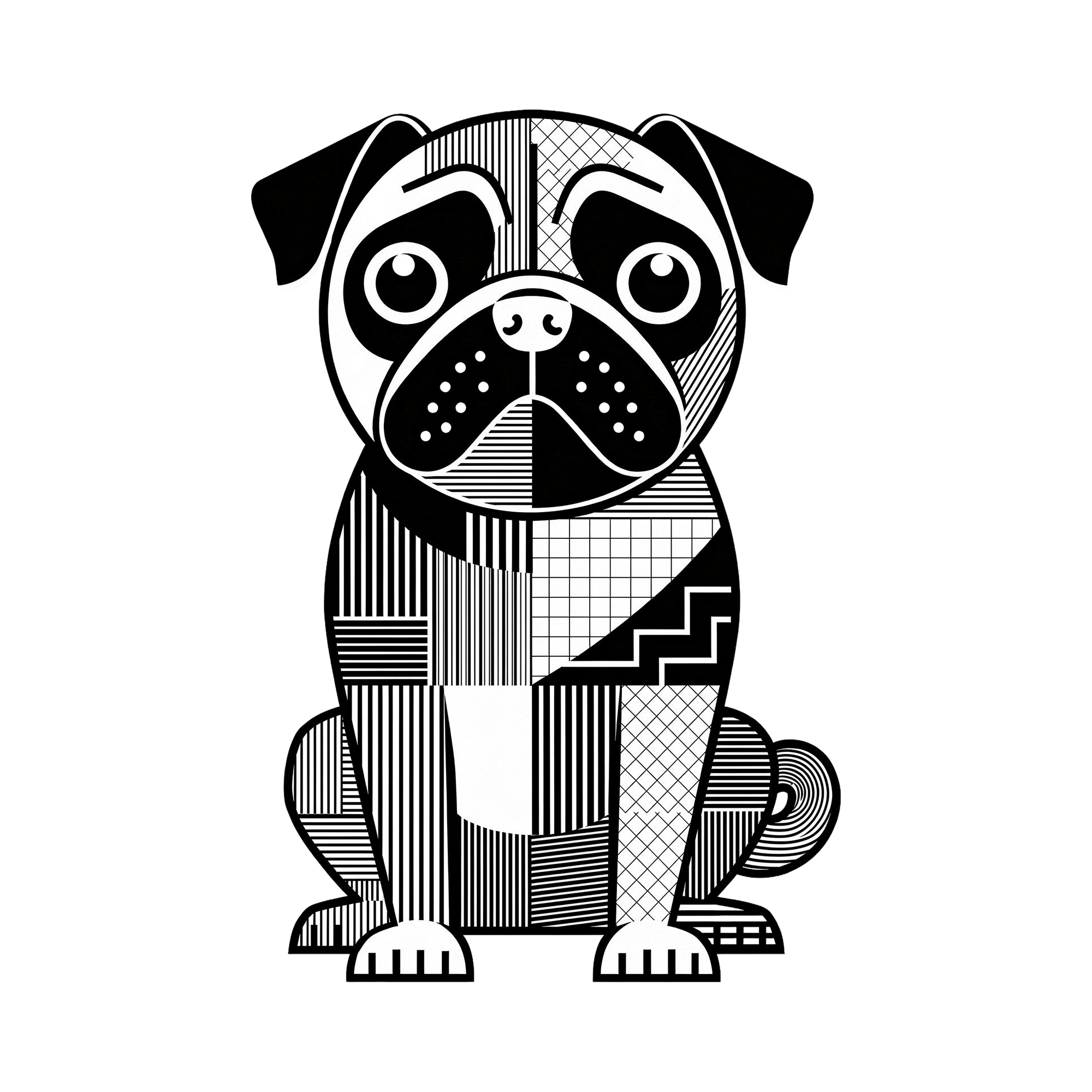 Pug Geometric Line Art - White