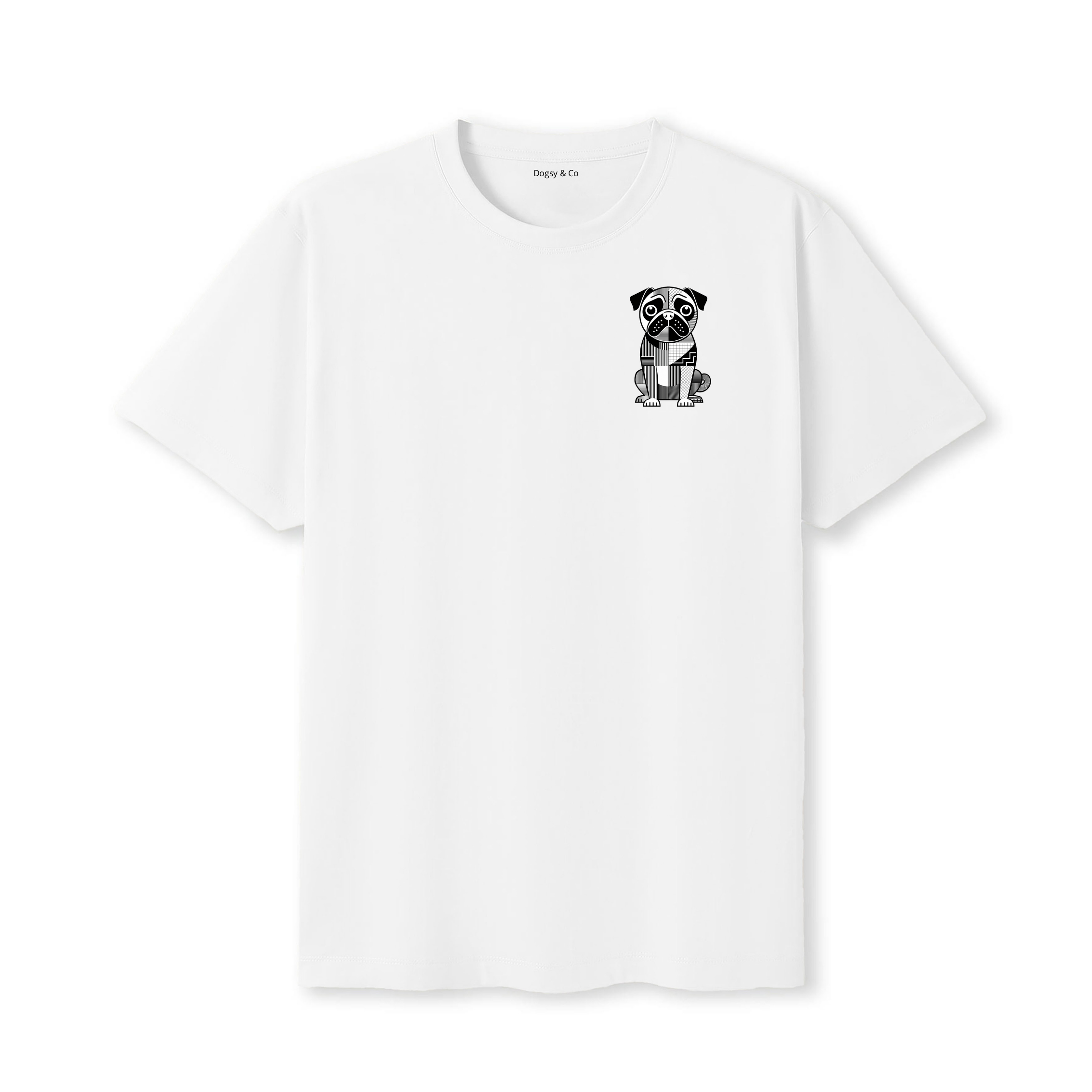 Pug Geometric Line T-Shirt - White